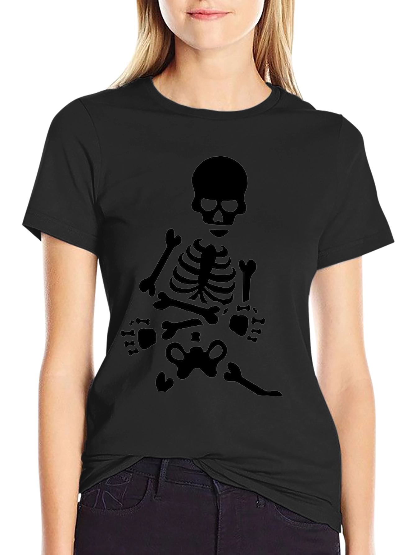 Black Skeleton Graphic Tee - Black Crew Neck view 2