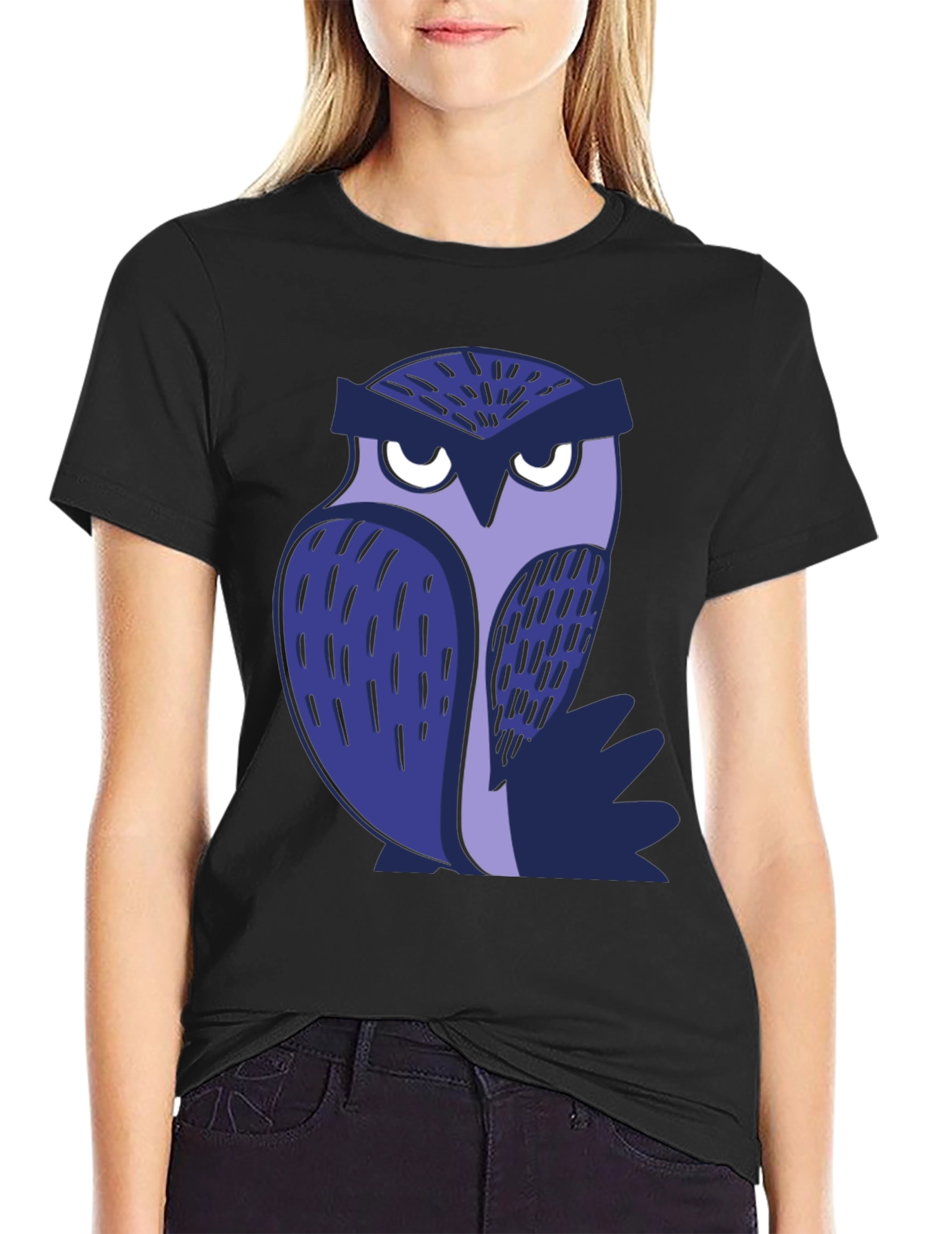 Black Cool Owl Graphic Tee - Black Unisex T-Shirt view 2