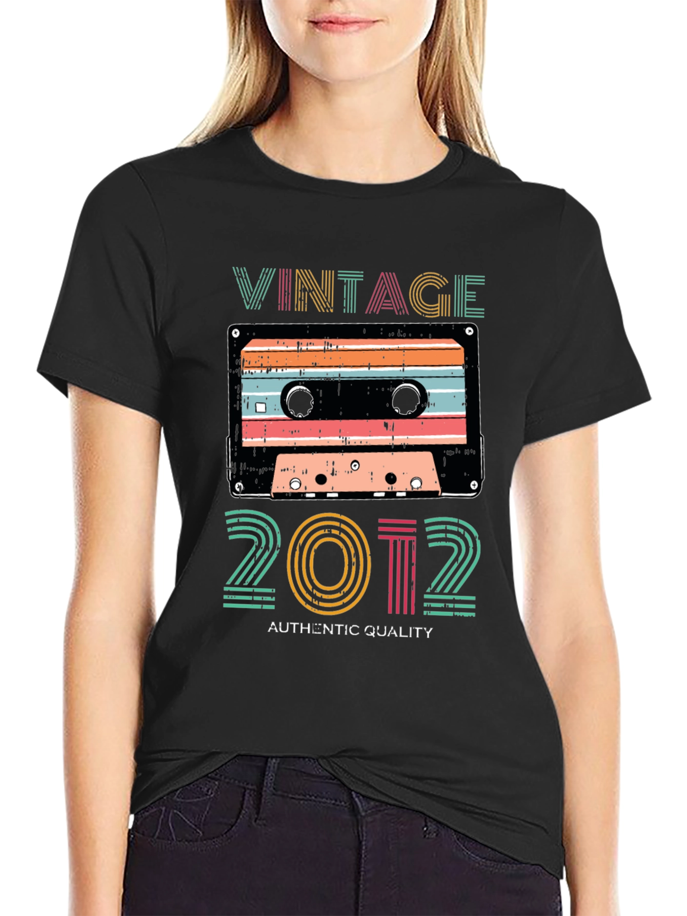 Black Vintage 2012 Cassette Tape Graphic T-Shirt view 2