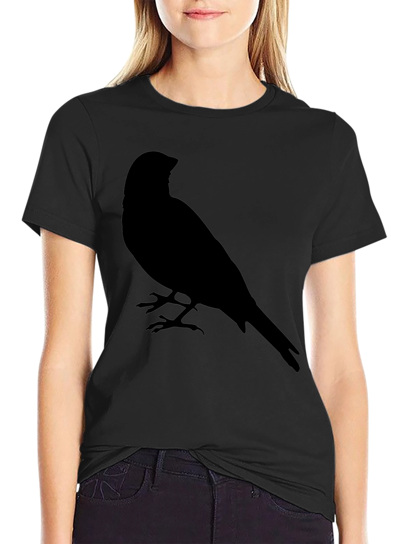 Black Men's Black T-Shirt with Bird Silhouette Graphic view 2