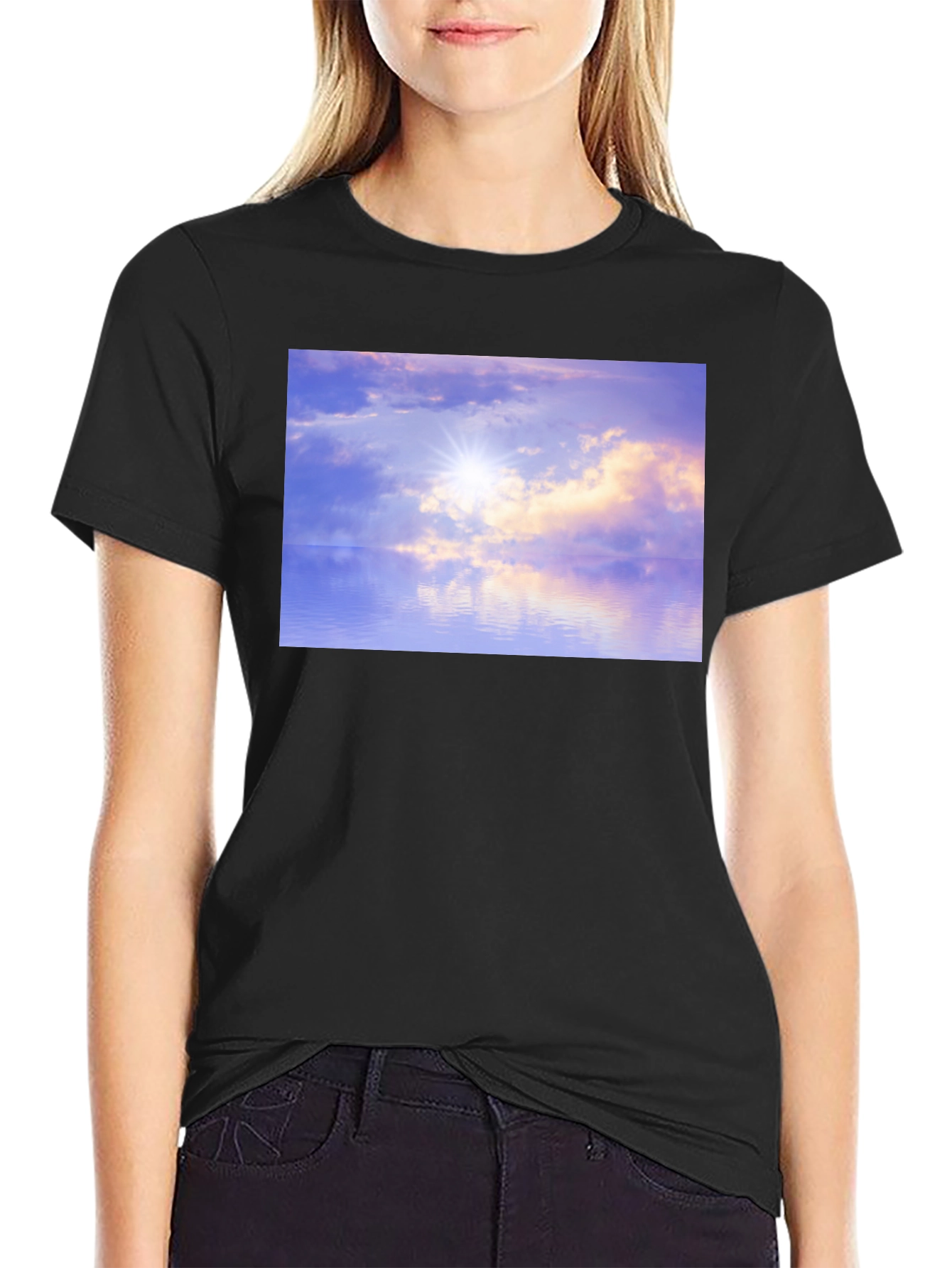 Black Sunset Reflections Graphic Tee - Soft Black Cotton view 2