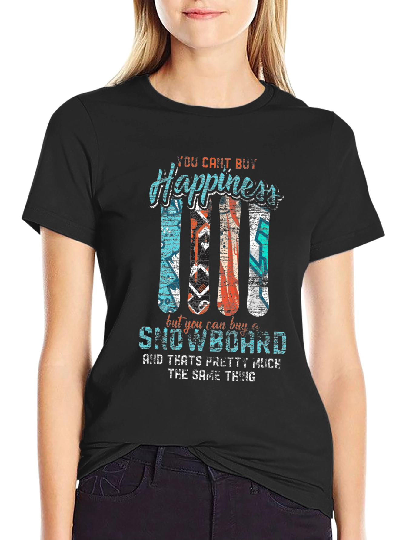 Black Snowboard Happiness T-Shirt view 2