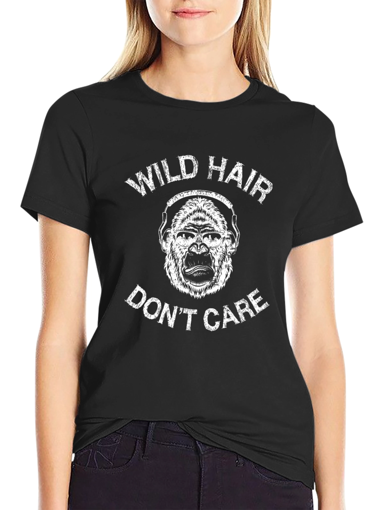 Black Wild Hair Don't Care Gorilla T-Shirt view 2