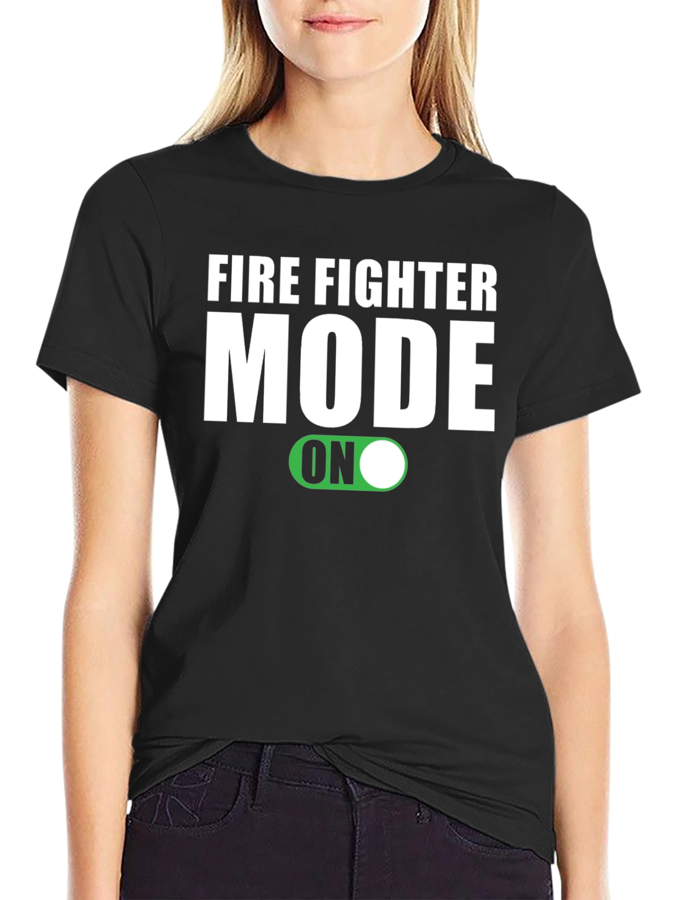 Black Firefighter Mode ON Graphic Tee view 2