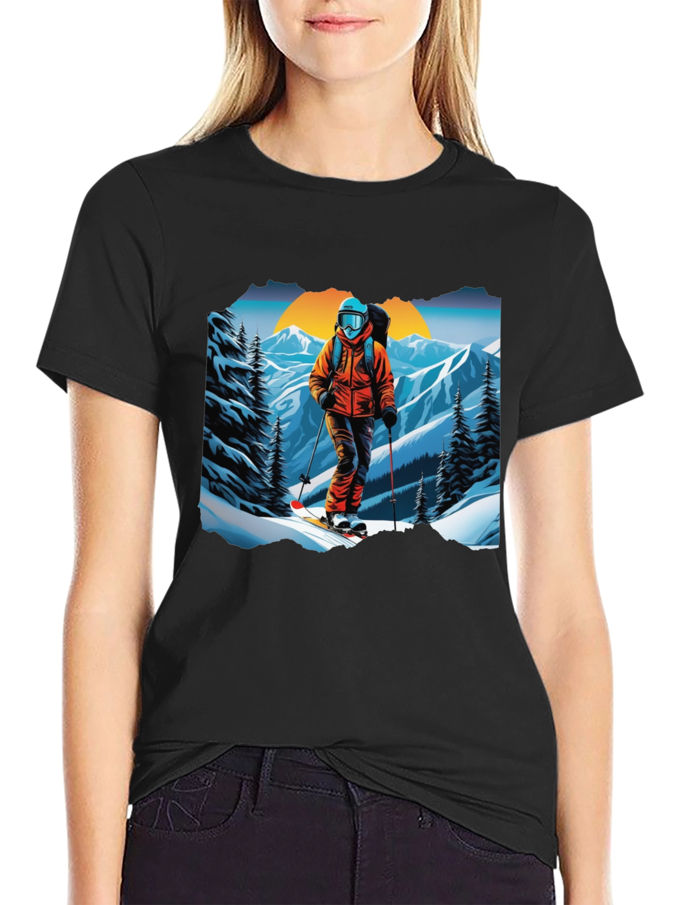 Black Ski Graphic Tee - Mountain Adventure Shirt view 2