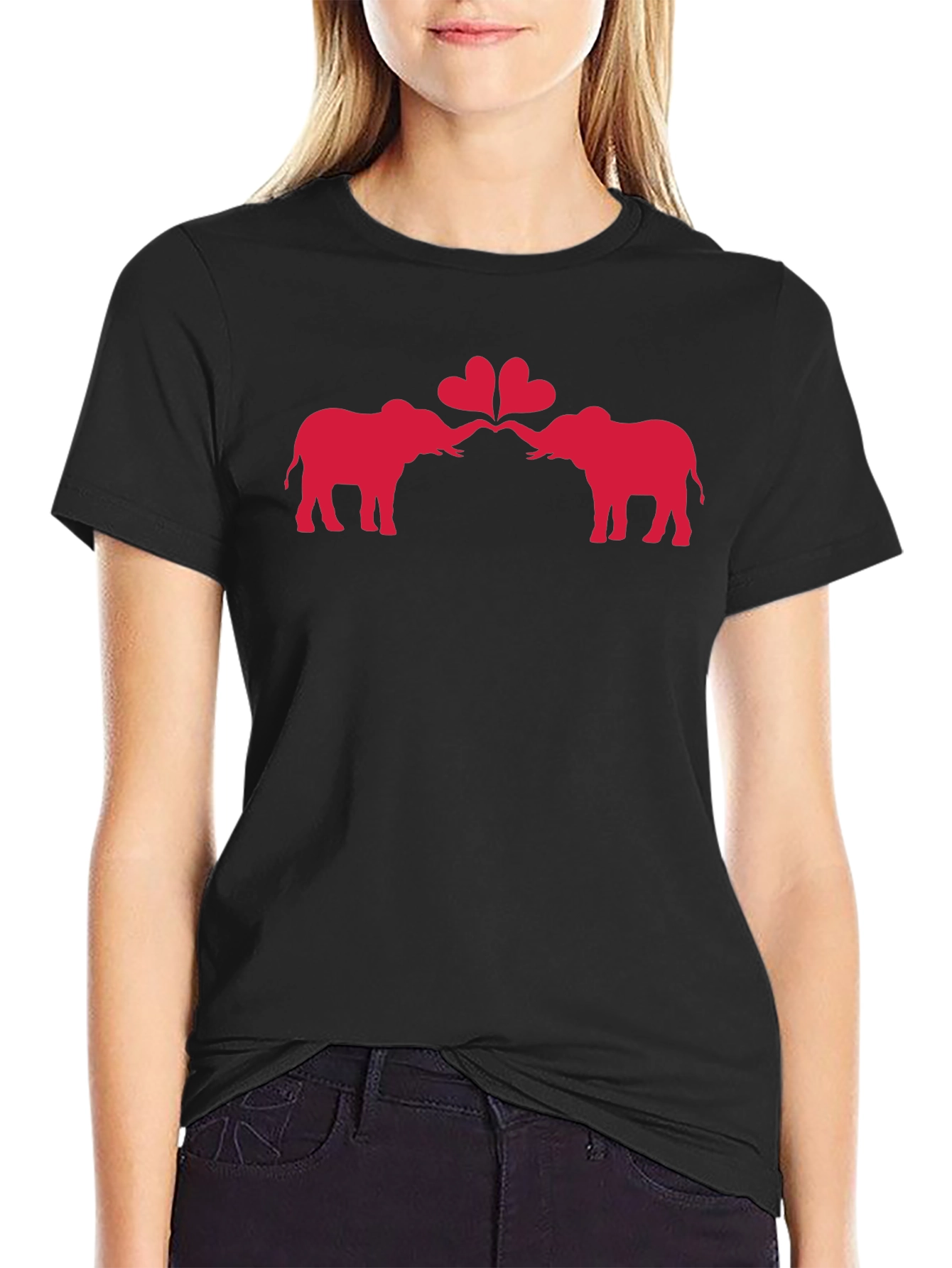 Black Elephant Love Heart Graphic Black T-Shirt view 2