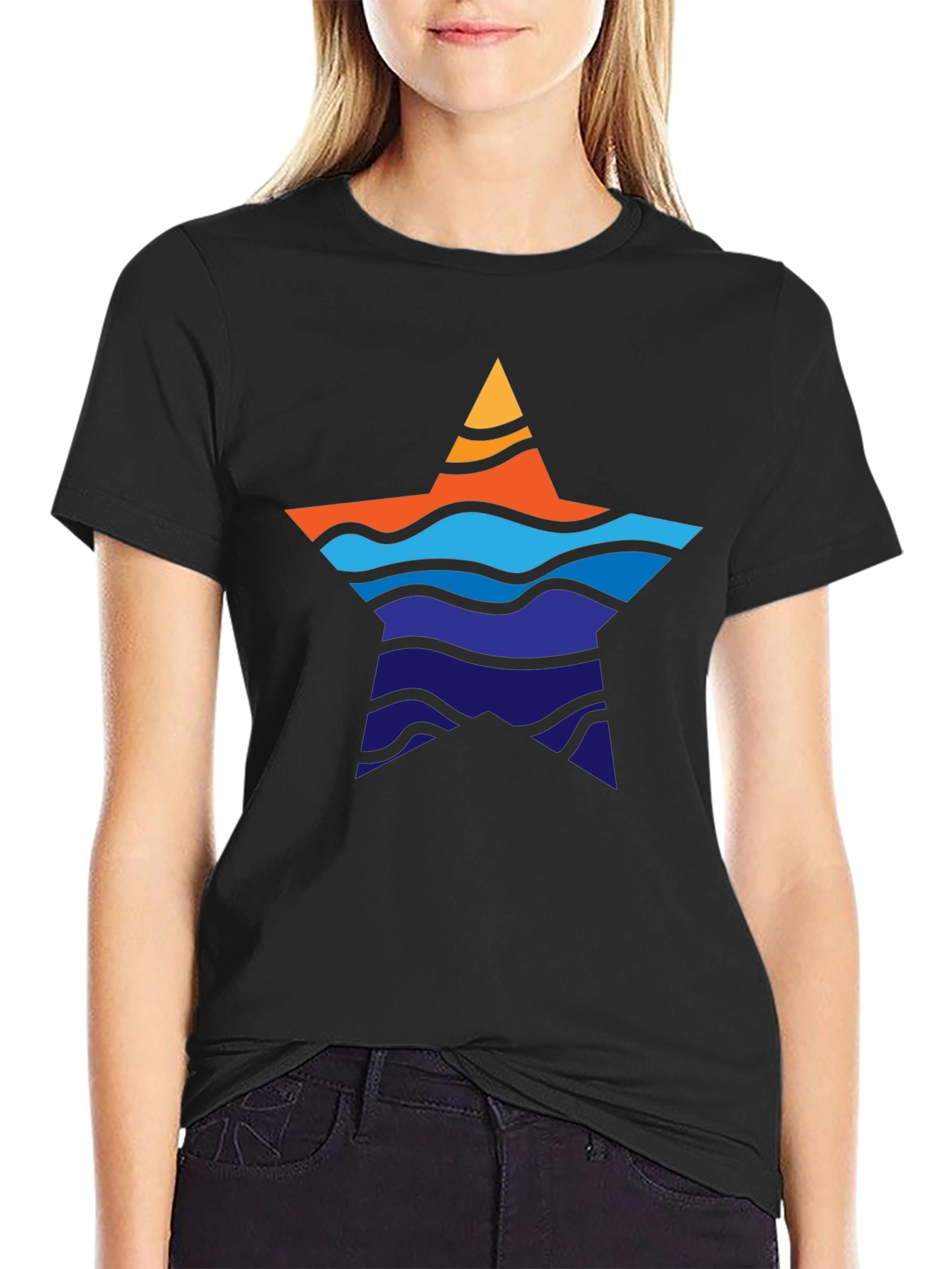 Black Star Wave Graphic Black T-Shirt view 2