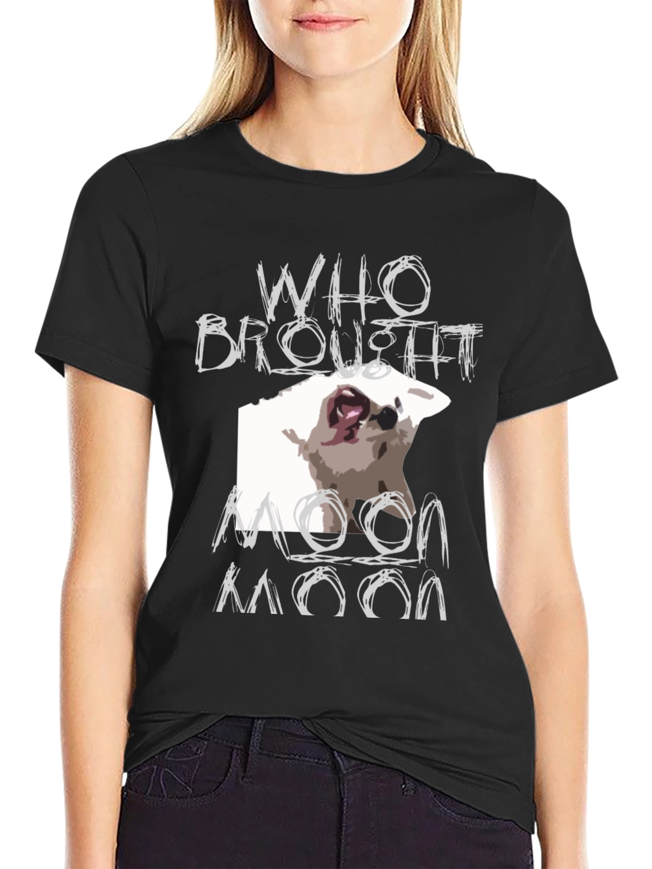 Black Who Brought Moon Moon T-Shirt view 2