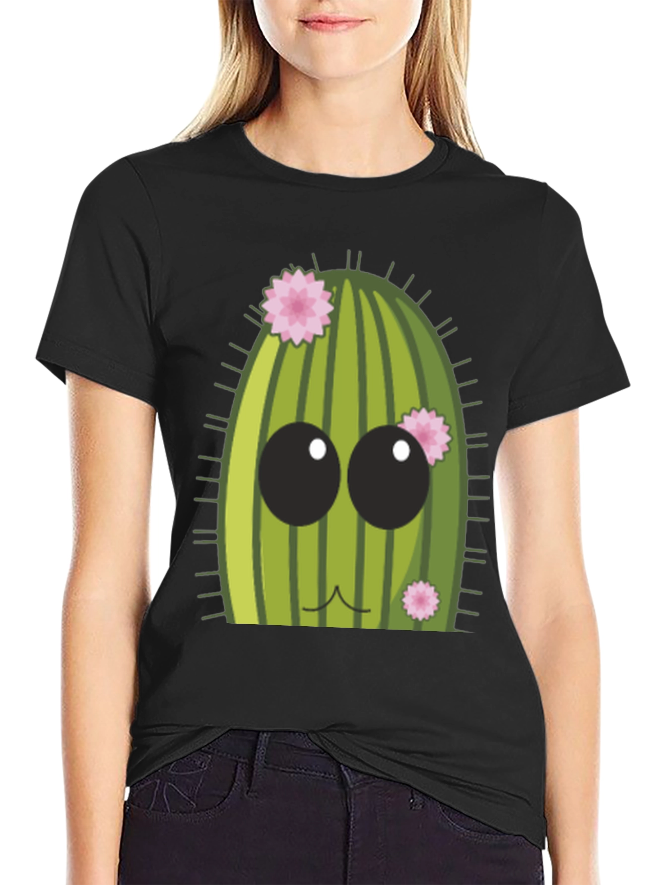 Black Cute Cactus Graphic Tee - Men's Black T-Shirt view 2