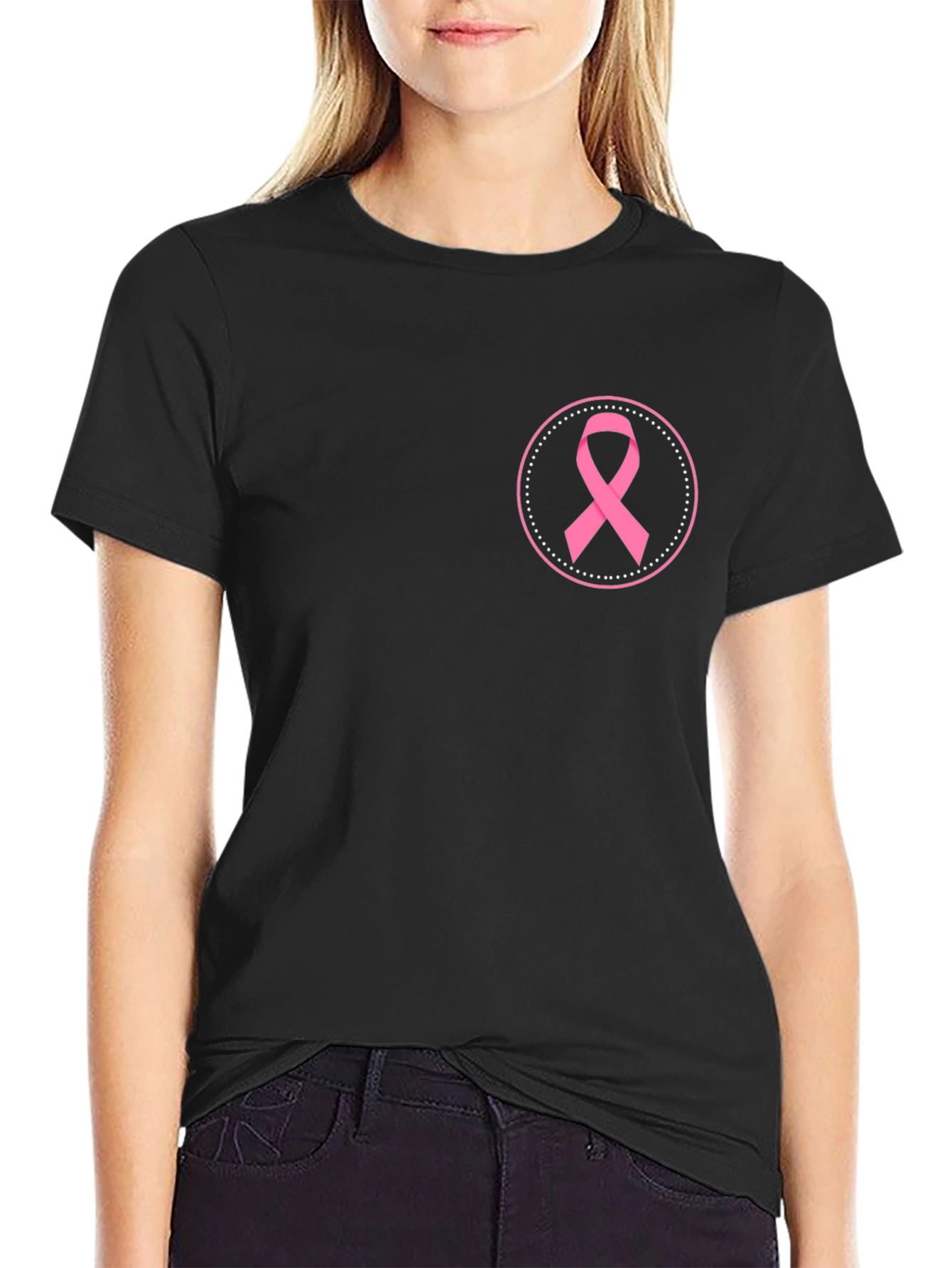 Black Breast Cancer Awareness Ribbon T-Shirt view 2