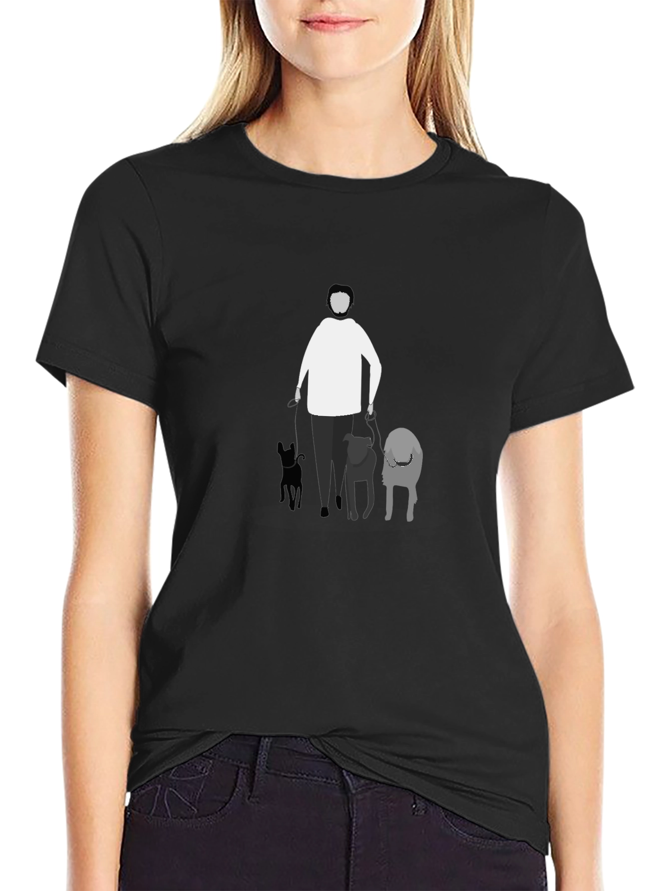 Black Man's Walking Dogs Graphic Tee Shirt - Black view 2
