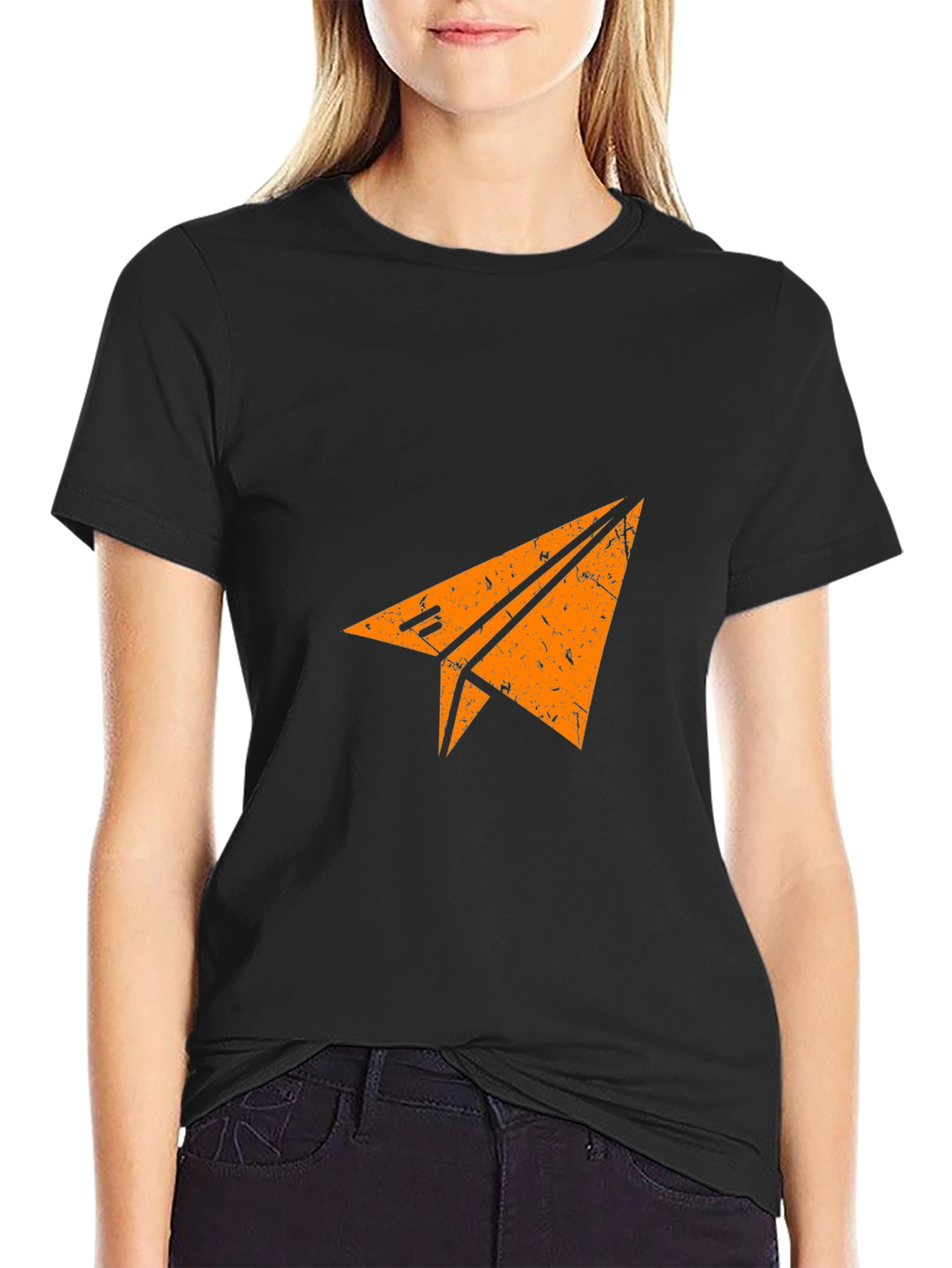 Black Men's Black T-shirt with Paper Airplane Graphic view 2