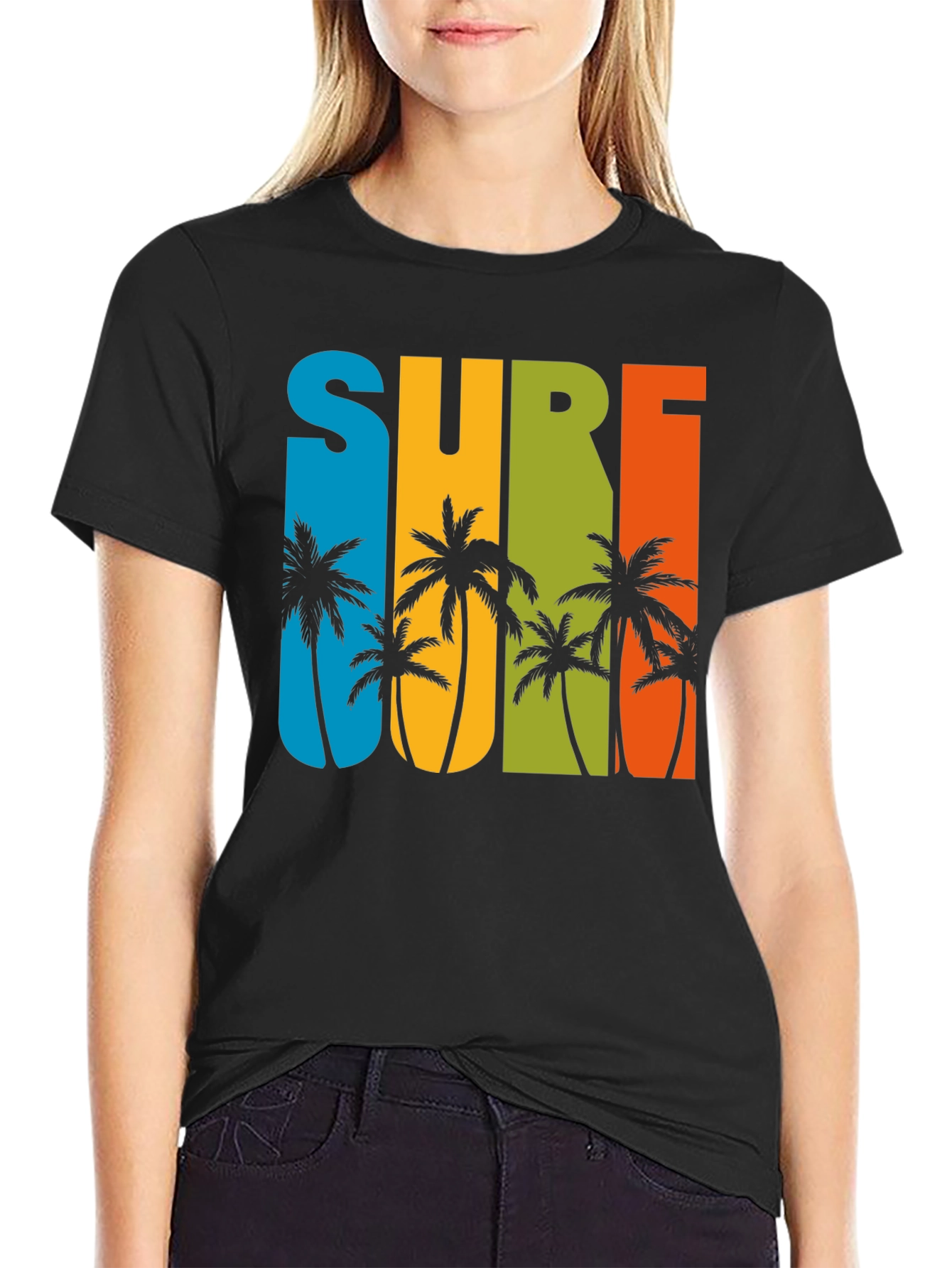 Black Surf Palm Tree Graphic T-Shirt - Retro Summer Style view 2
