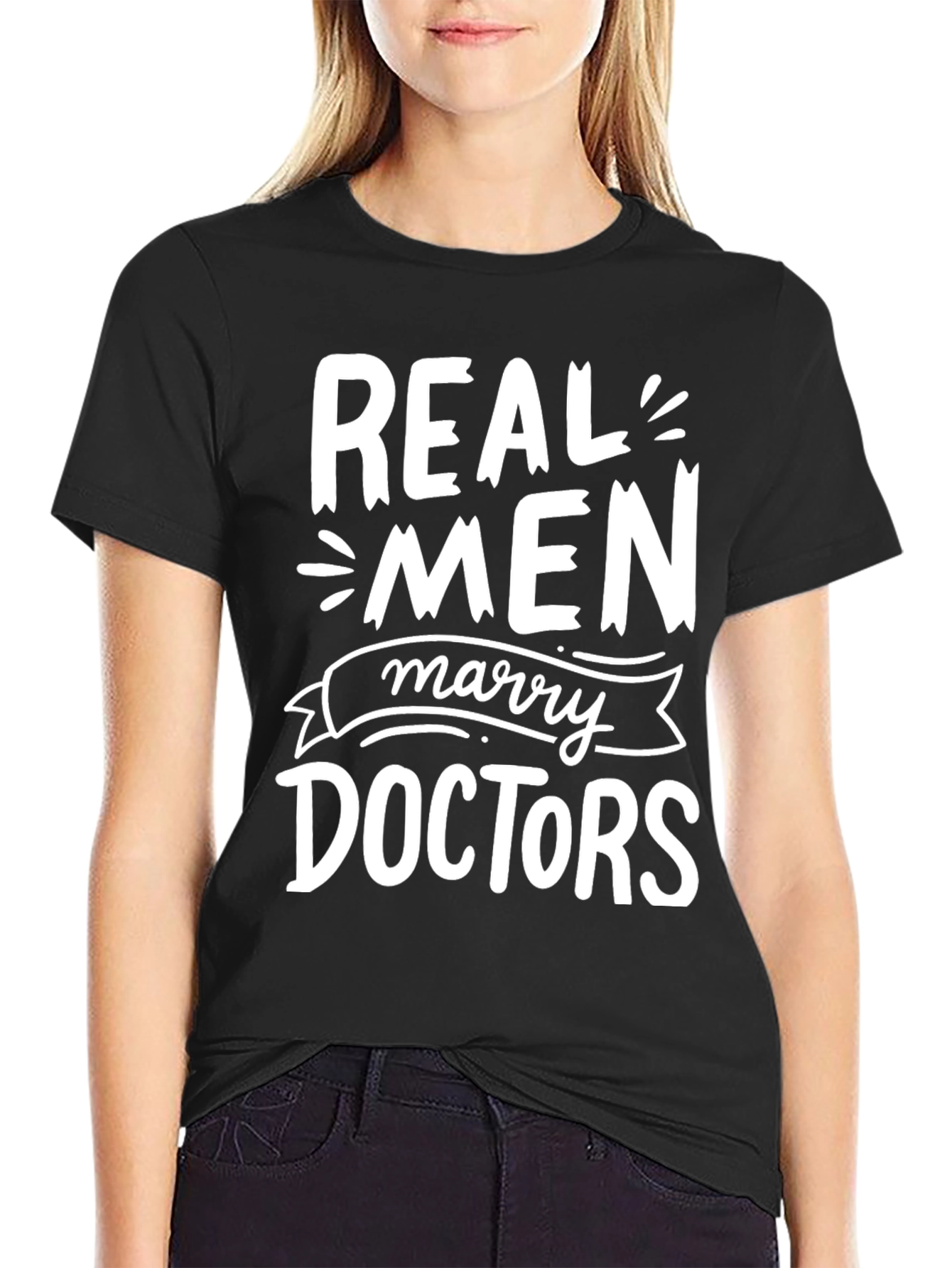 Black Real Men Marry Doctors Graphic Tee view 2