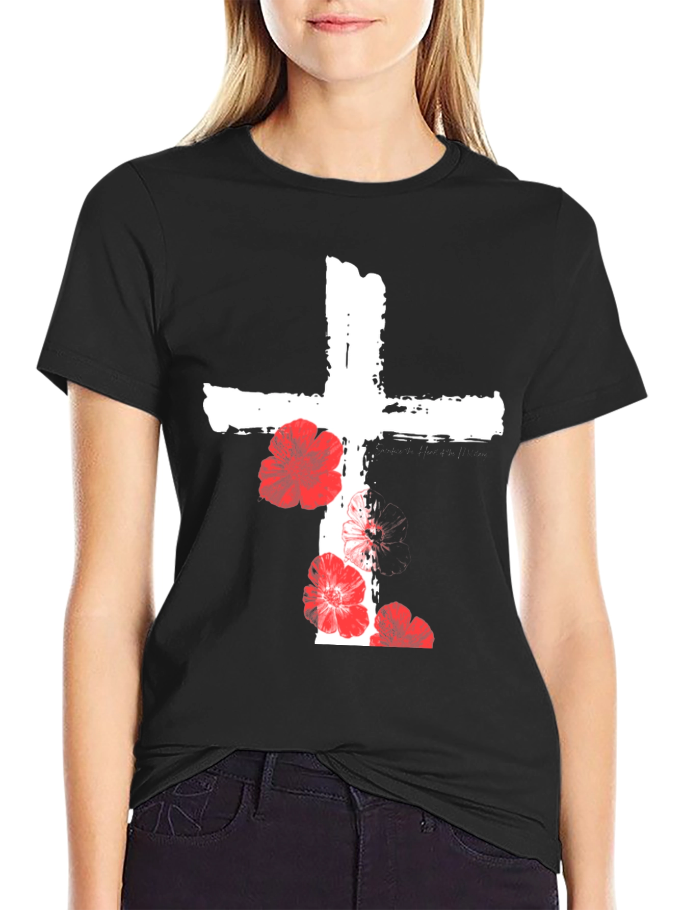 Black Floral Cross Graphic T-Shirt - Black view 2