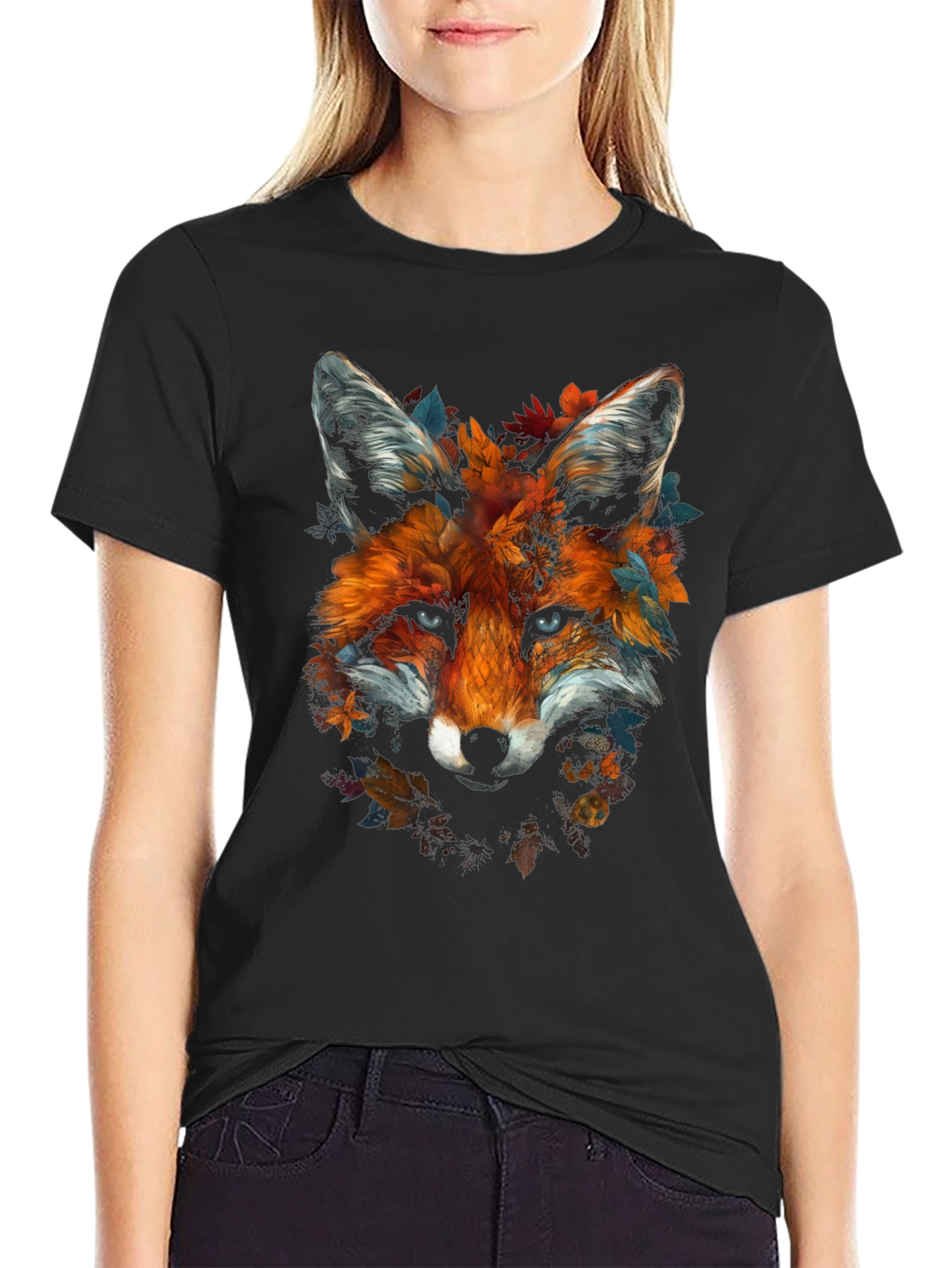 Black Fox Floral Graphic Tee - Unique Animal Design view 2
