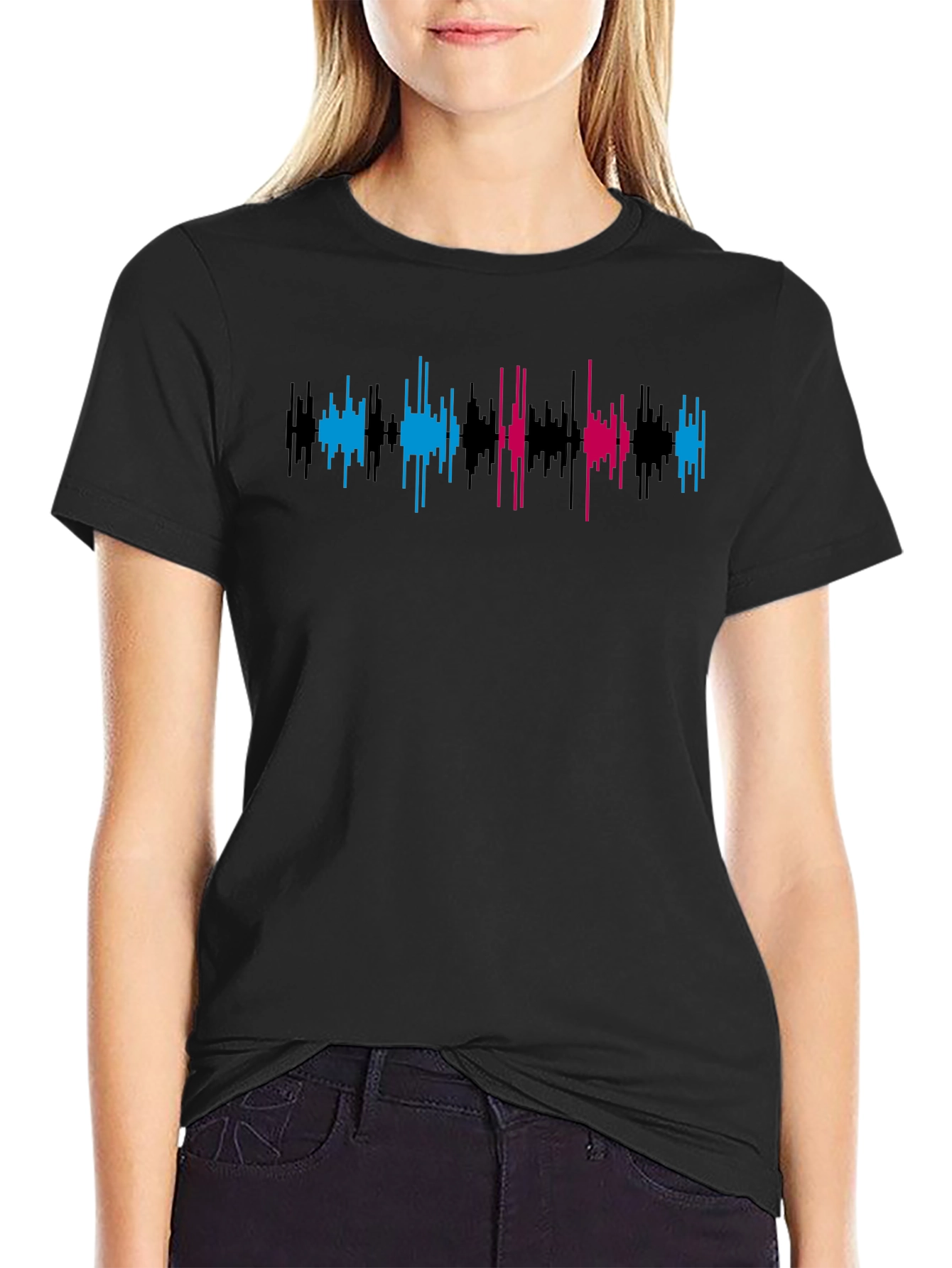 Black Soundwave Graphic Tee - Black Crew Neck T-Shirt view 2