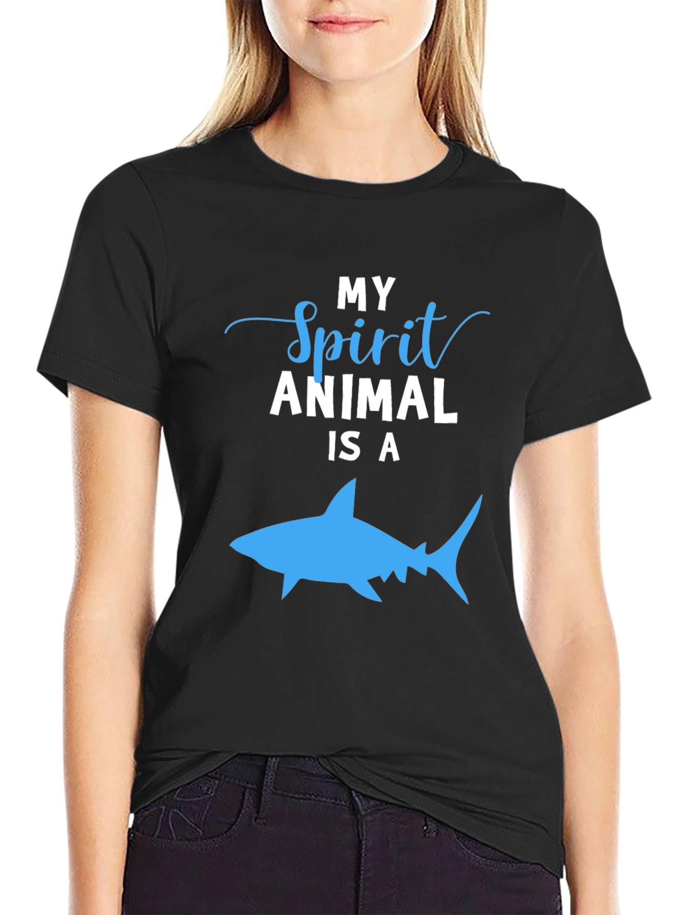Black My Spirit Animal is a Shark T-Shirt, Black view 2