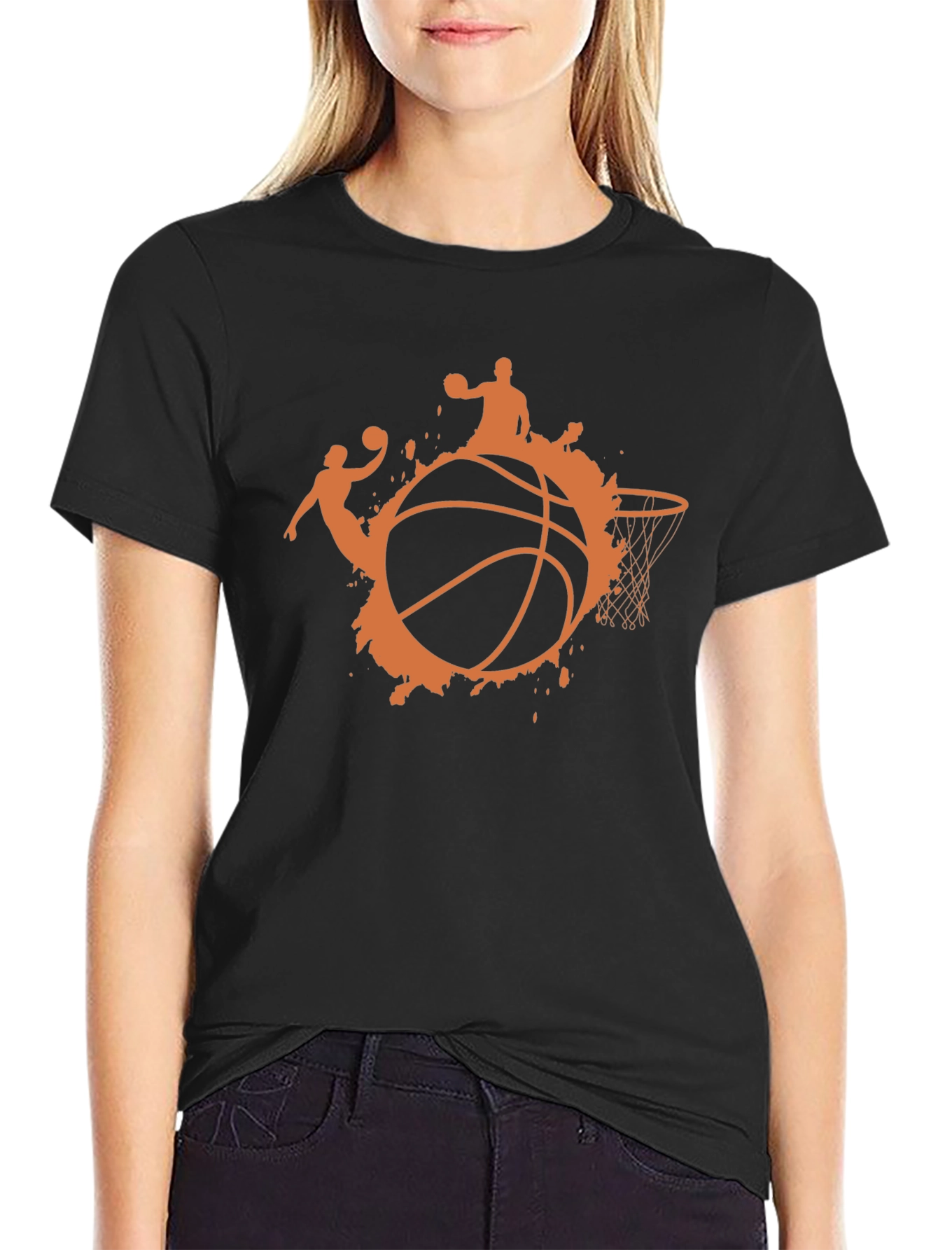 Black Basketball Graphic Tee - Black Cotton T-Shirt view 2