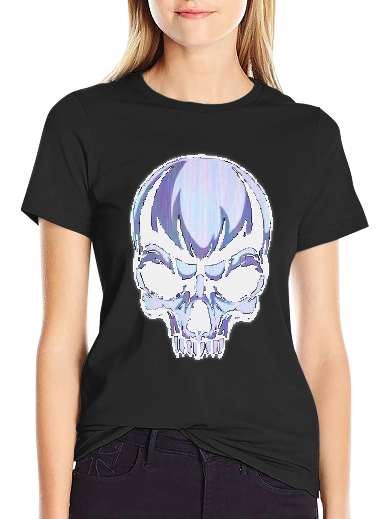 Black Pixelated Skull Graphic T-Shirt view 2