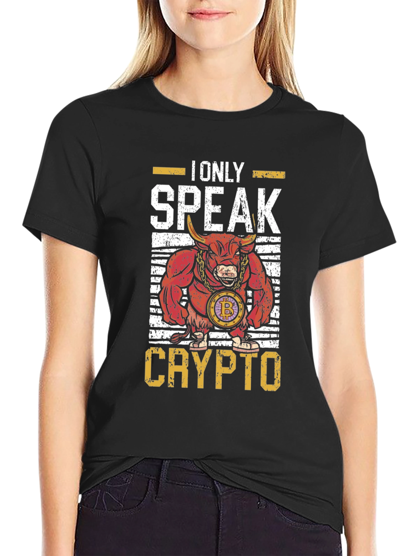 Black Crypto Bull T-Shirt - I Only Speak Crypto view 2