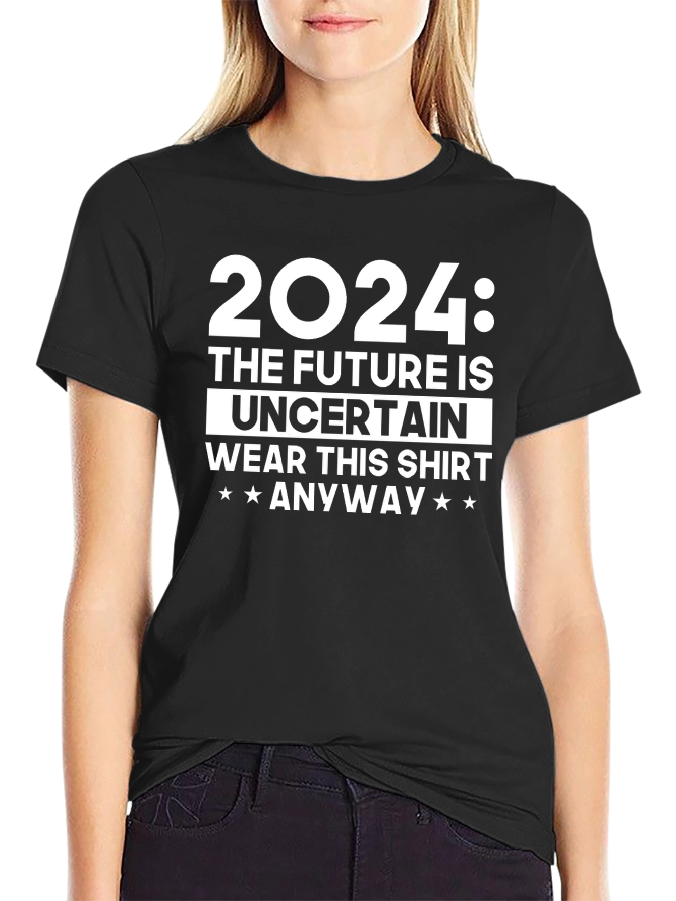 Black 2024 The Future is Uncertain T-Shirt view 2