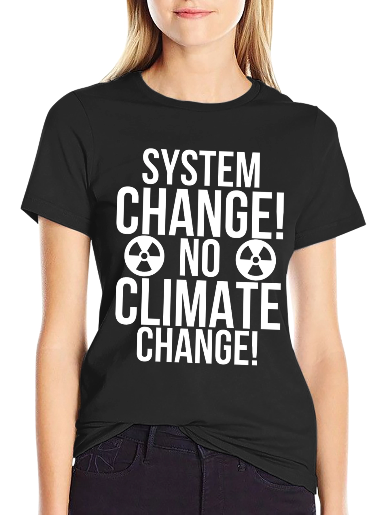 Black System Change No Climate Change T-Shirt view 2