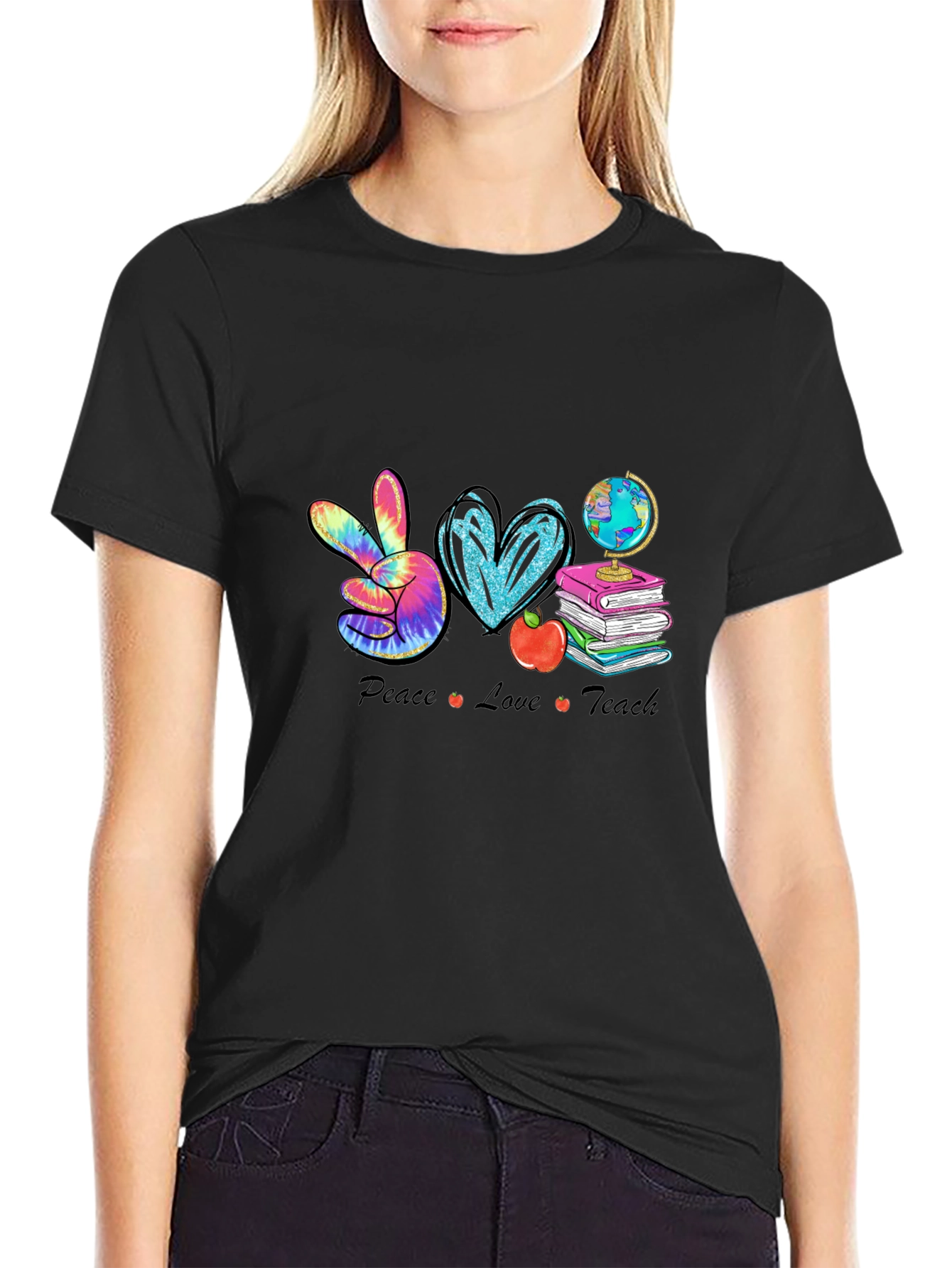 Black Peace Love Teach Graphic Tee view 2