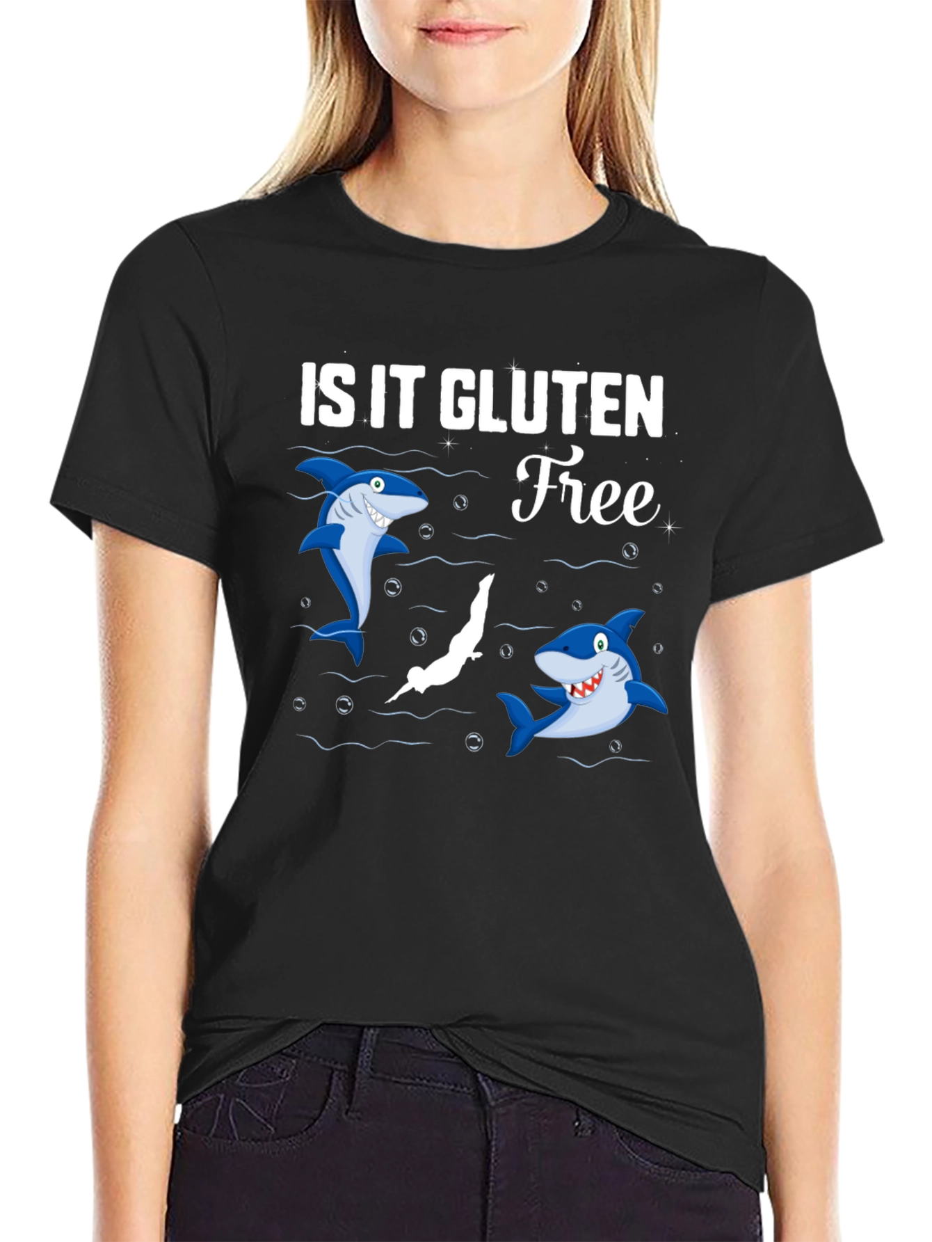 Black Is It Gluten Free T-Shirt Funny Shark Diver Tee view 2