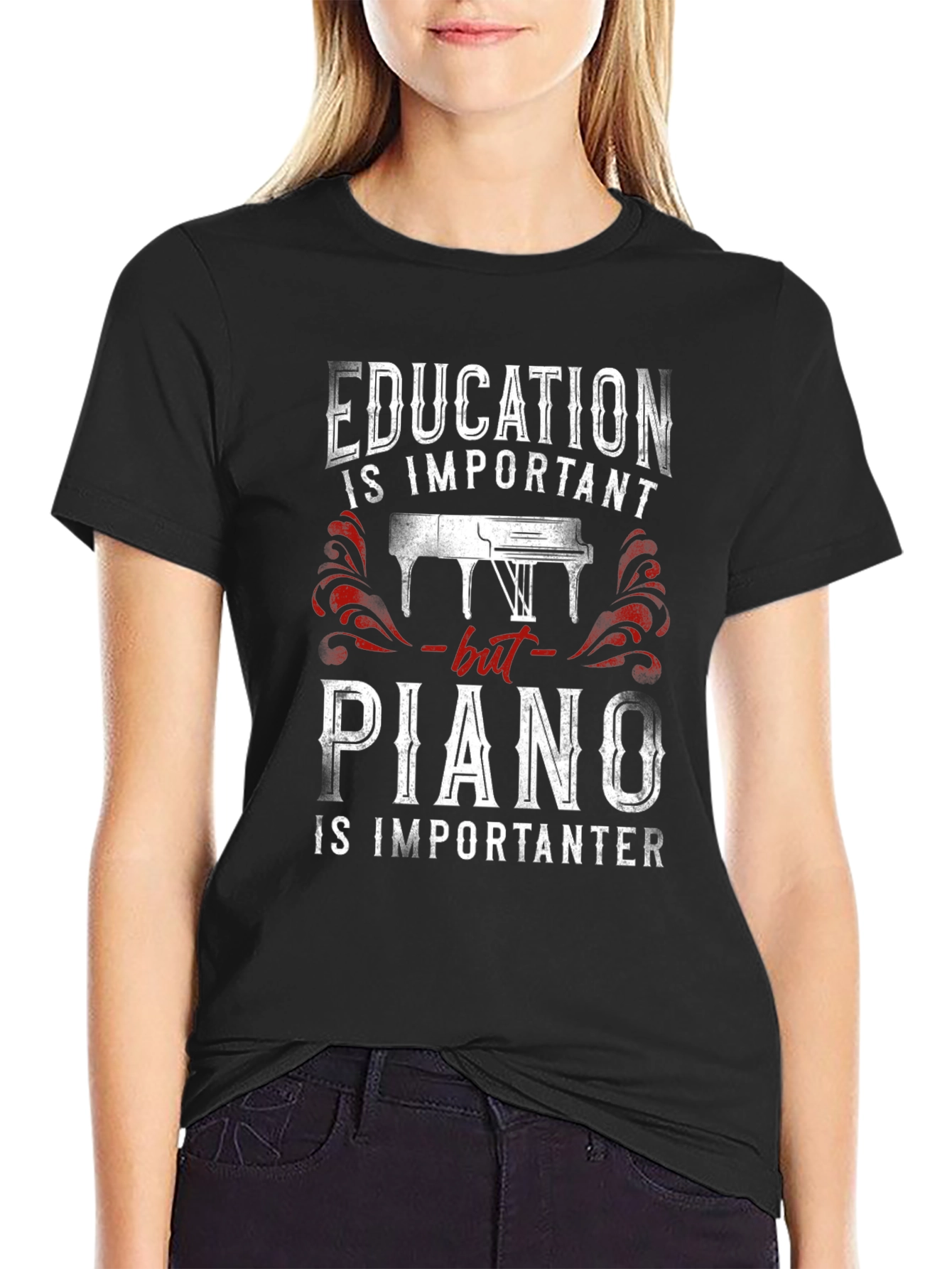 Black Education vs Piano T-Shirt view 2