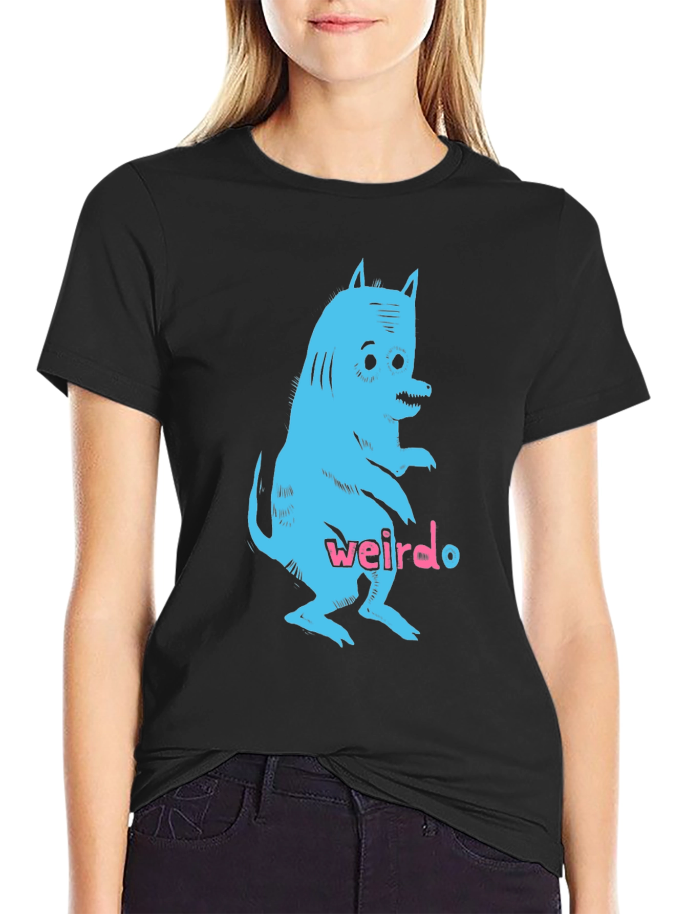 Black Weirdo Monster Graphic Black T-Shirt view 2