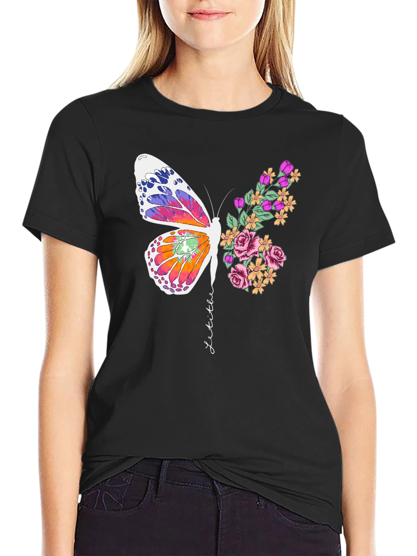 Black Butterfly Floral Graphic Tee - Unisex Cotton Blend view 2