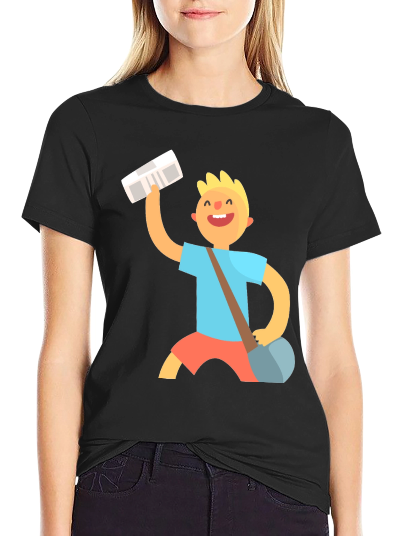 Black Cartoon Mailman Black T-Shirt view 2