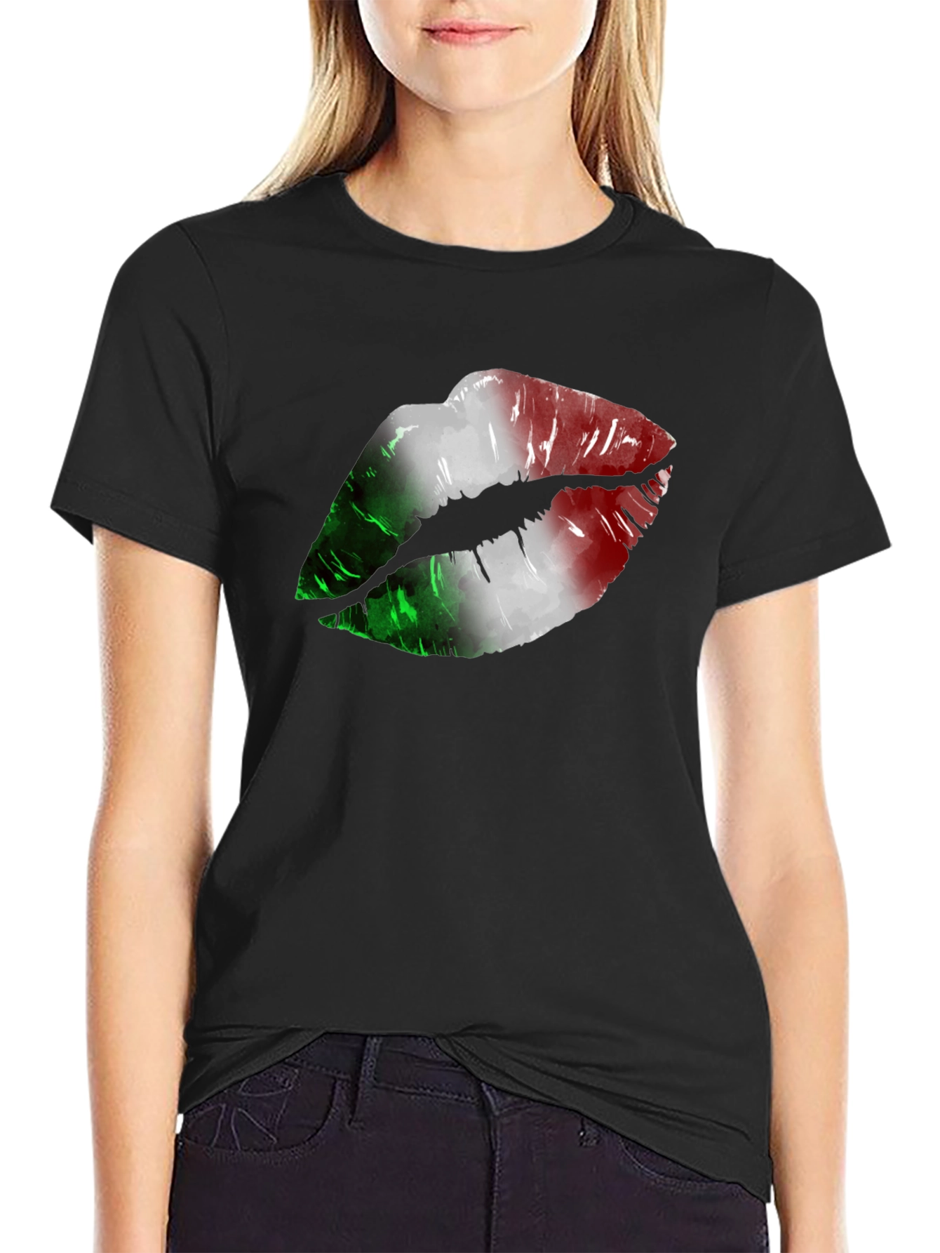 Black Italian Flag Lips Graphic T-Shirt view 2