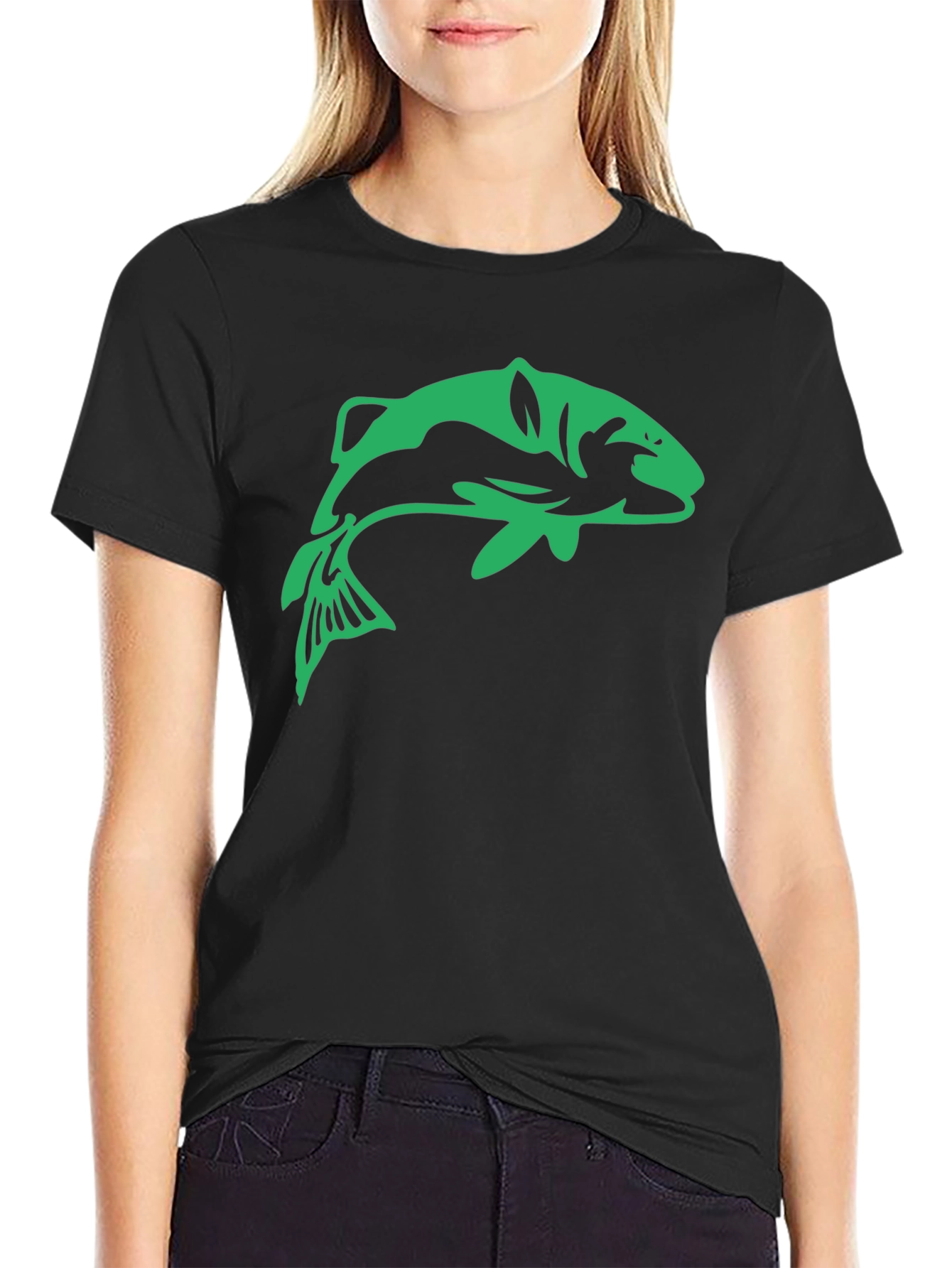 Black Bass Fish Graphic Tee - Black Casual T-Shirt view 2