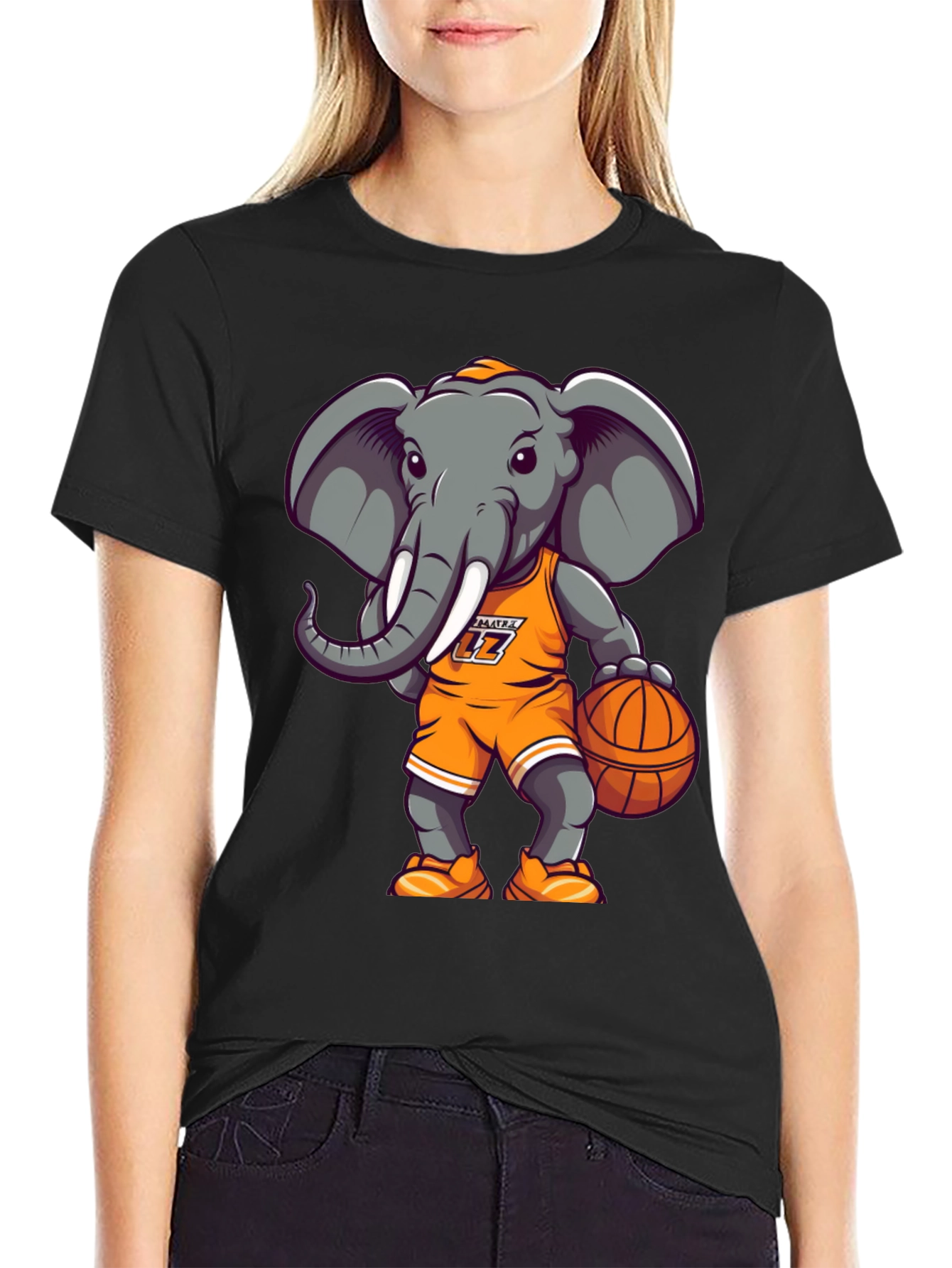Black Cartoon Elephant Basketball T-Shirt view 2