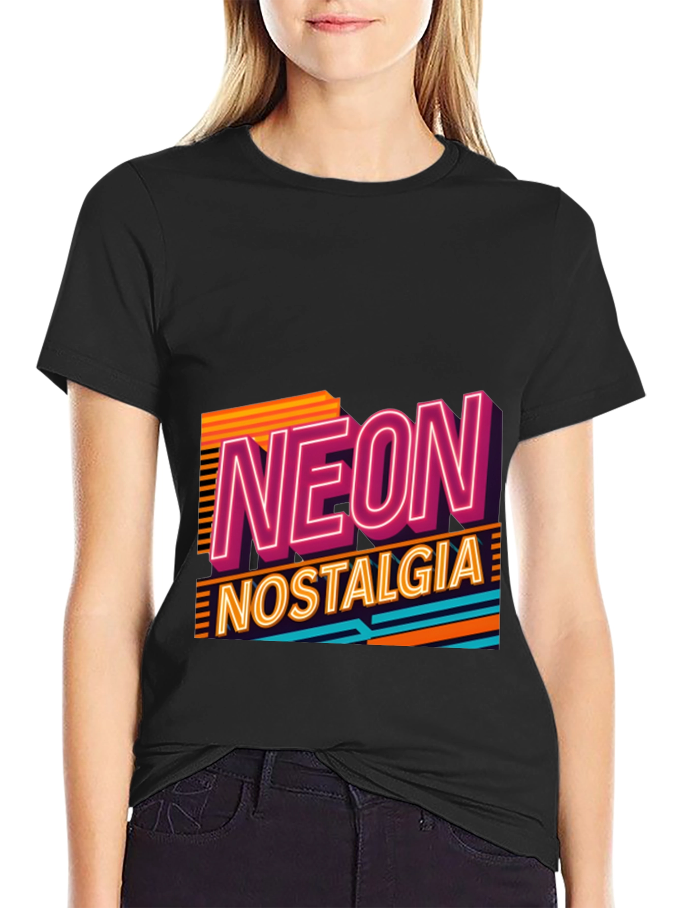 Black Retro Neon Nostalgia Graphic Tee view 2
