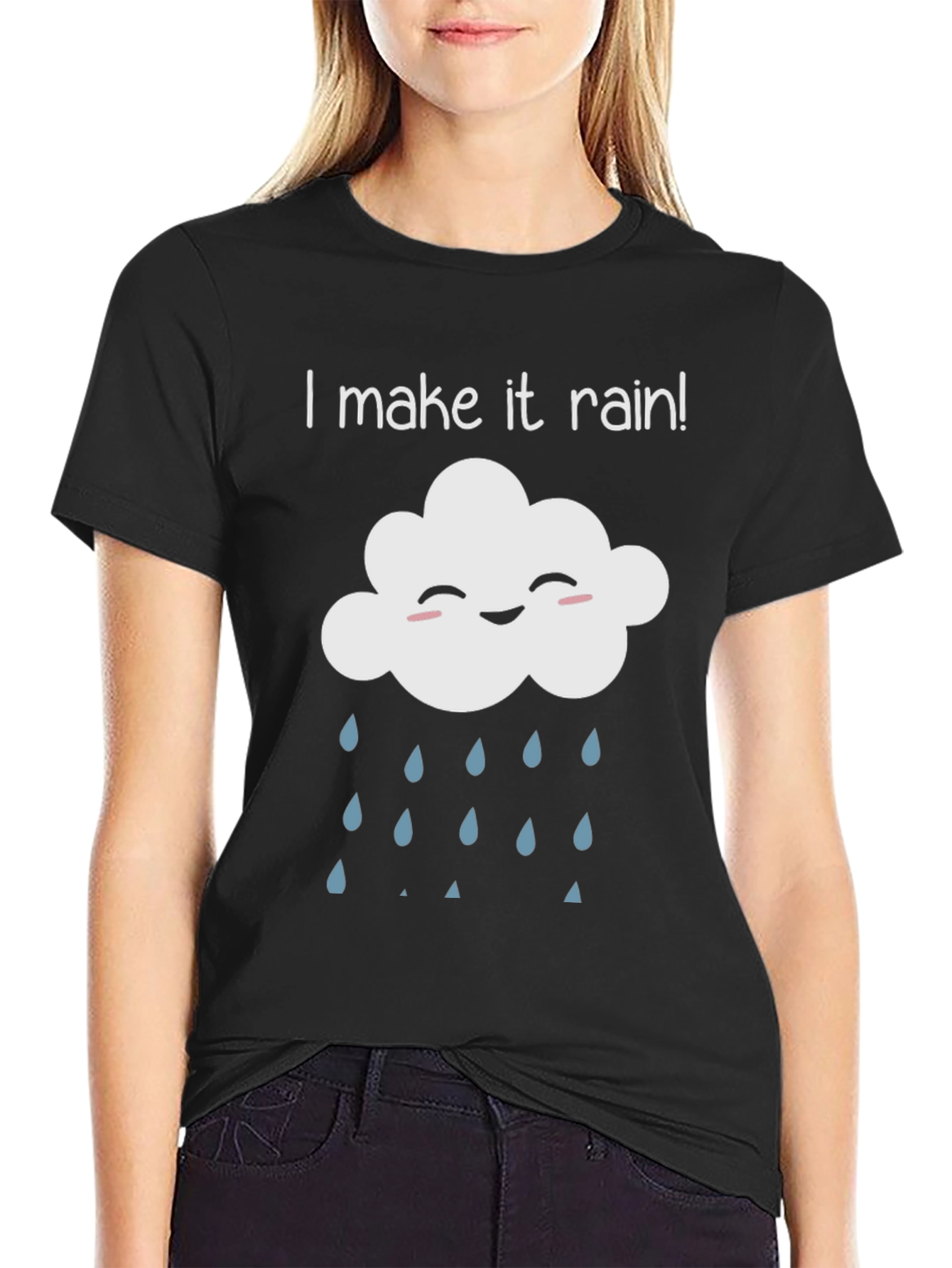 Black I Make it Rain T-Shirt - Funny Cloud Tee view 2