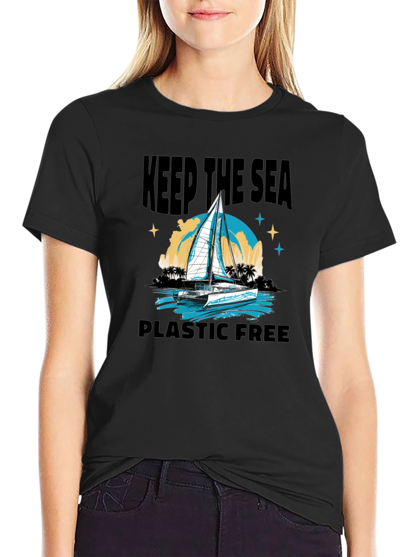 Black Keep The Sea Plastic Free Black T-Shirt view 2