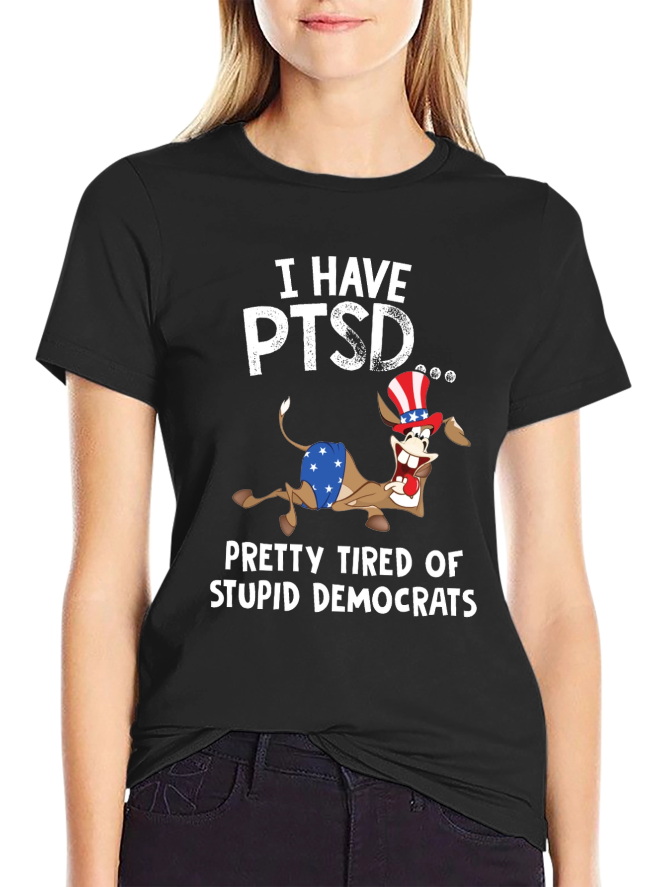 Black I Have PTSD Funny Political Slogan T-Shirt view 2