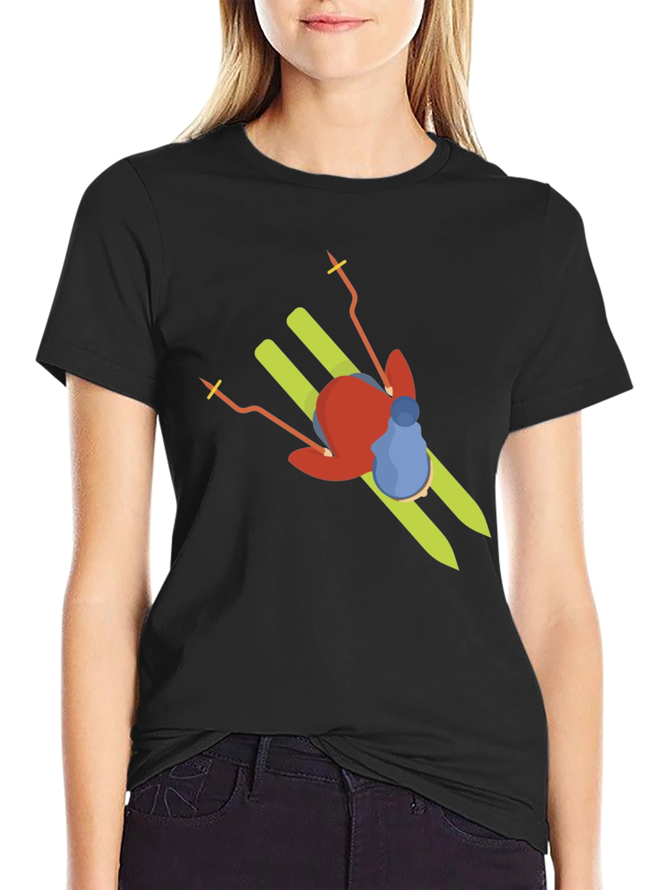 Black Skier Graphic Tee - Unisex Cotton T-Shirt view 2