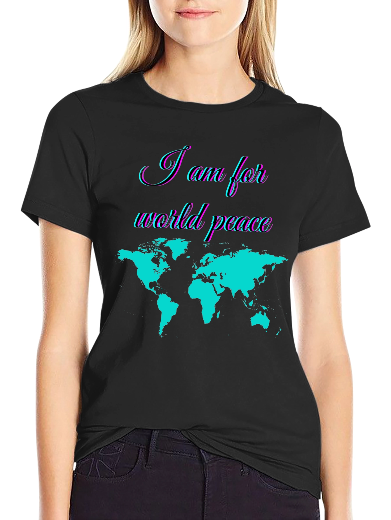 Black World Peace Graphic T-Shirt - Stylish Global Unity Design view 2