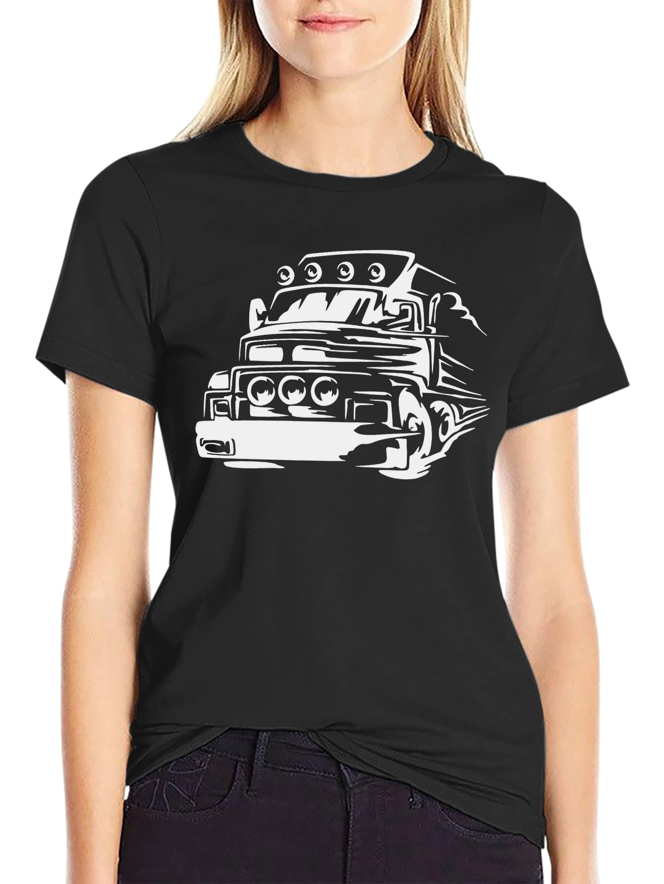Black Truck Graphic Tee - Bold Black Cotton Blend view 2