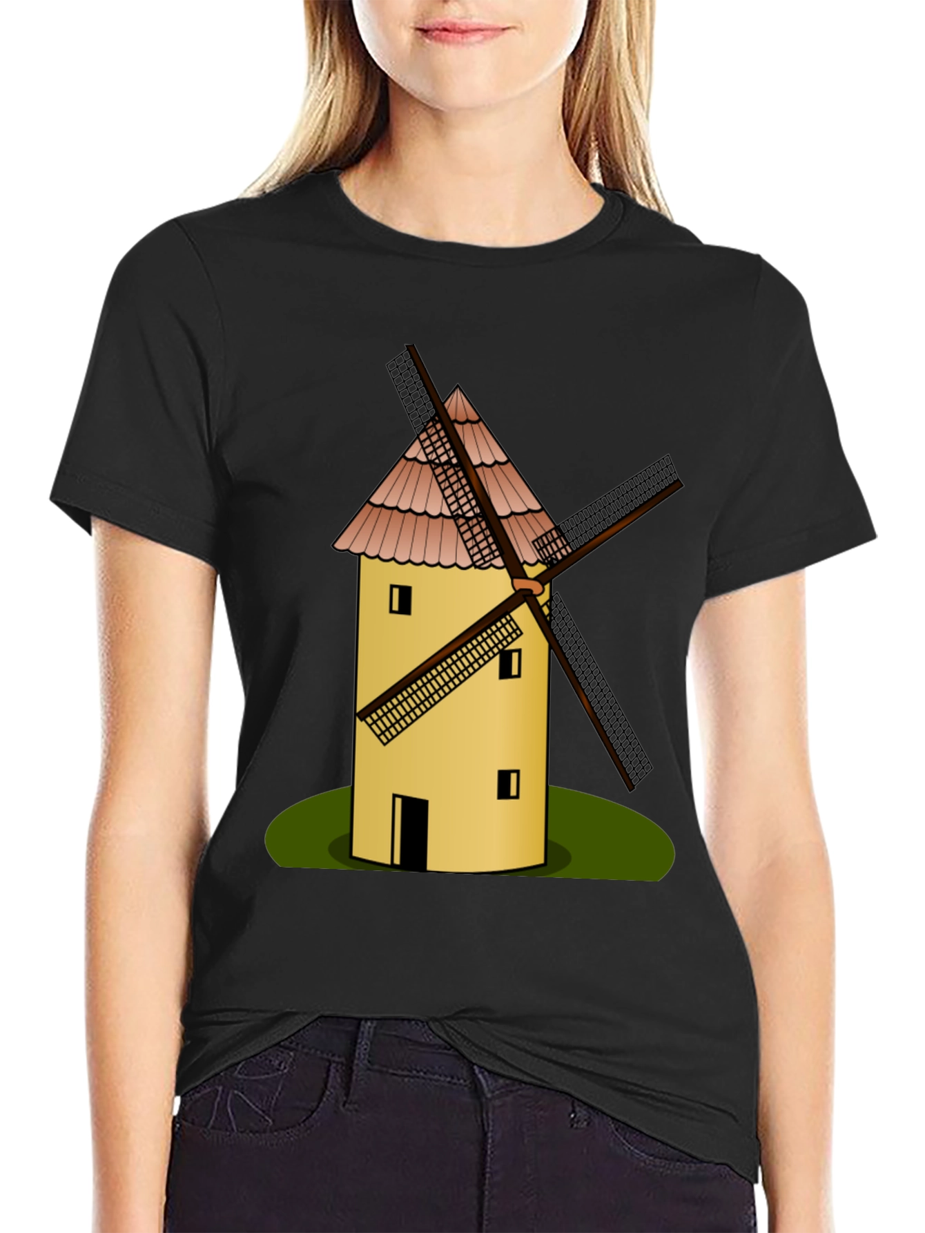 Black Windmill Graphic T-Shirt - Black Cotton Tee view 2