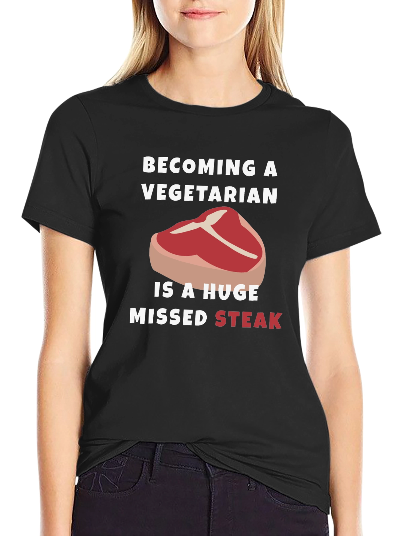 Black Becoming Vegetarian Missed Steak Funny Graphic Tee view 2