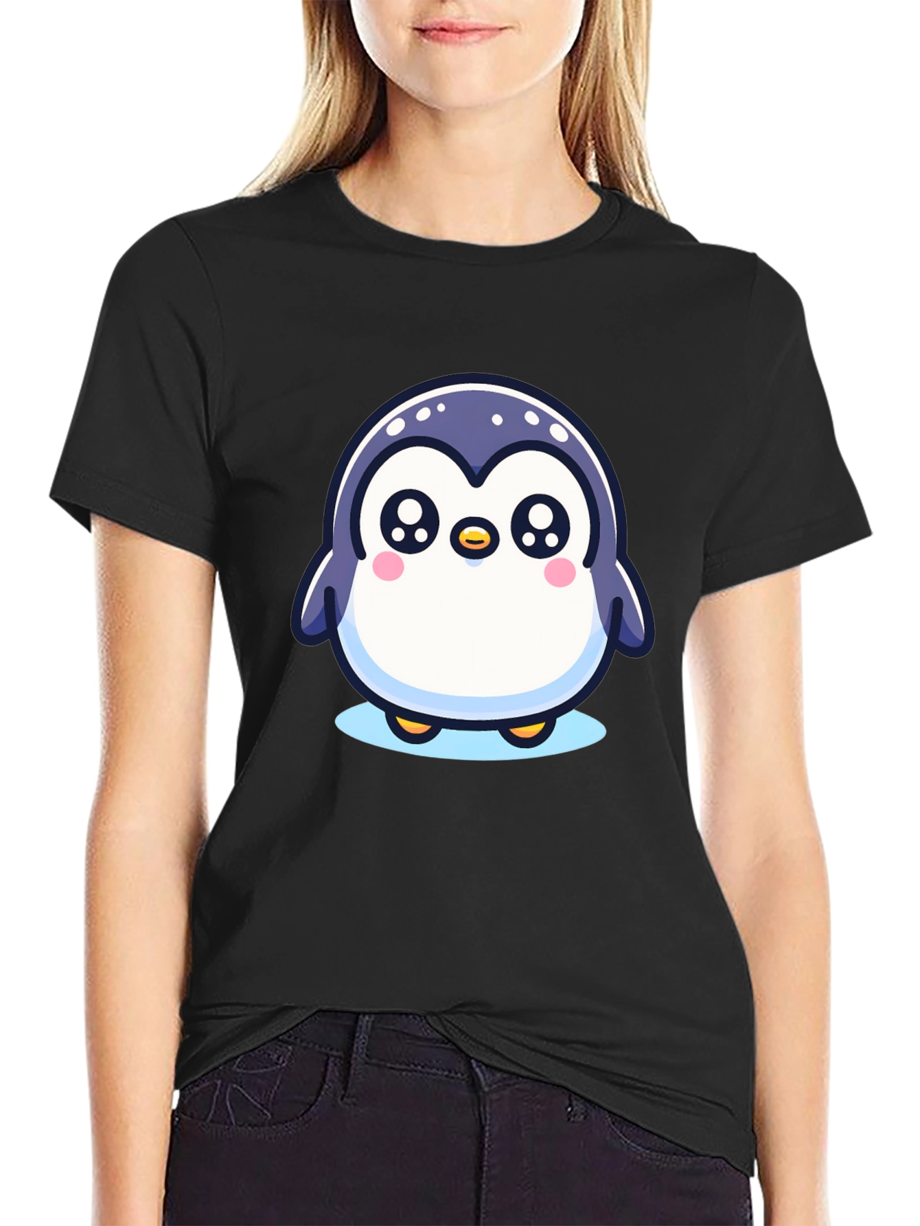 Black Cute Penguin Graphic Black T-Shirt view 2
