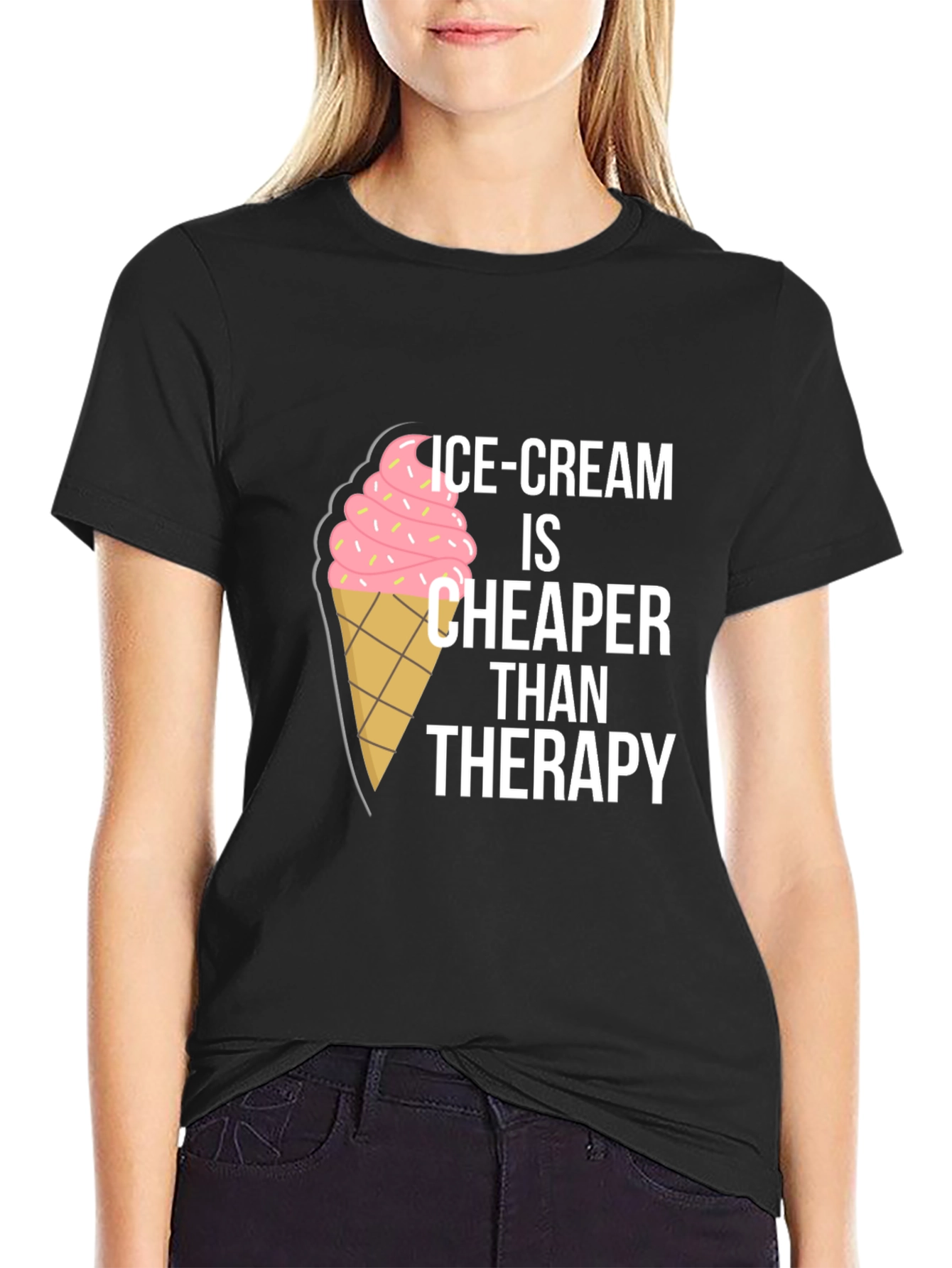 Black Ice Cream Cheaper Than Therapy Graphic Tee view 2