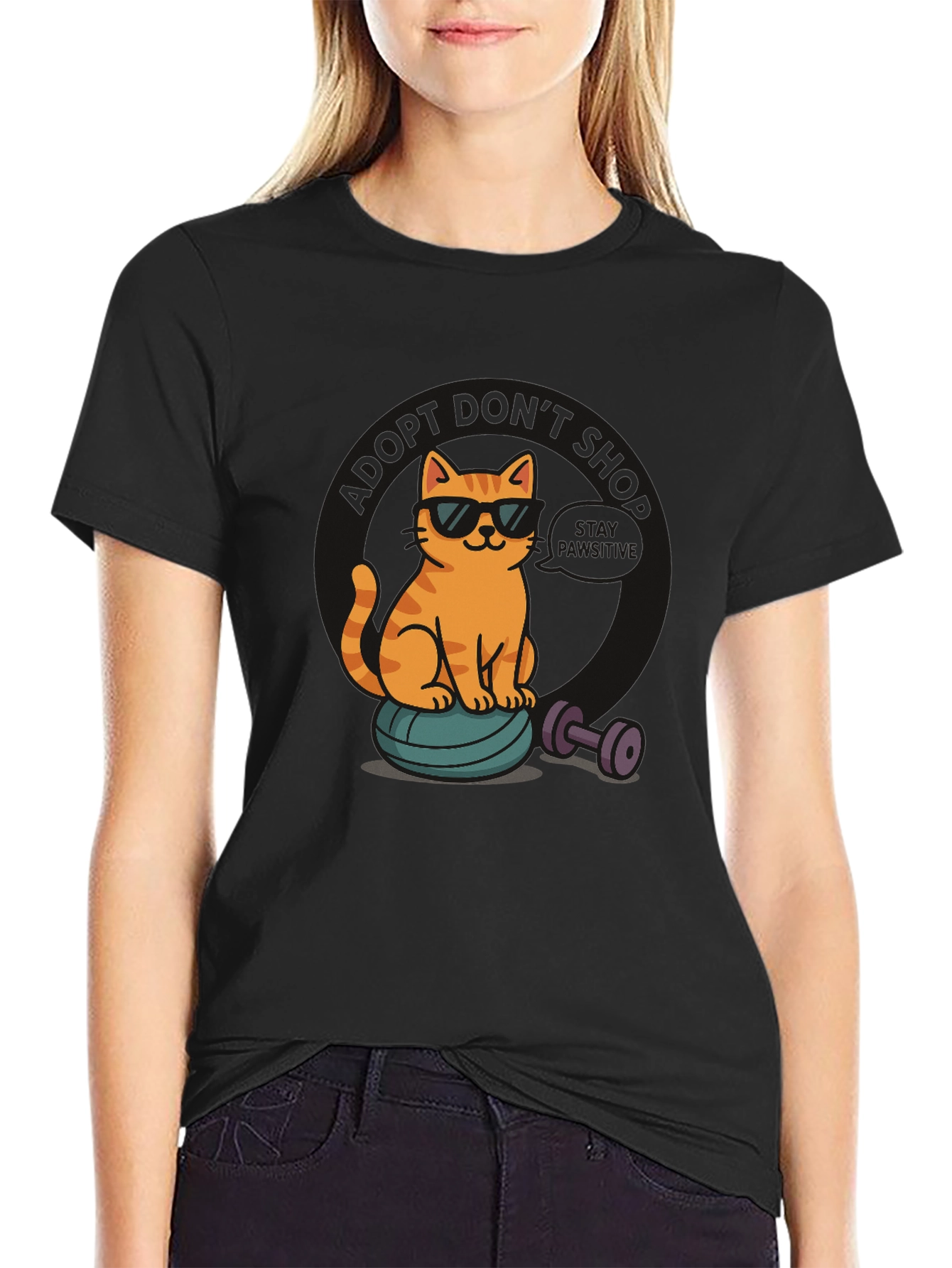 Black Cool Cat Gym T-Shirt - Funny Workout Tee view 2