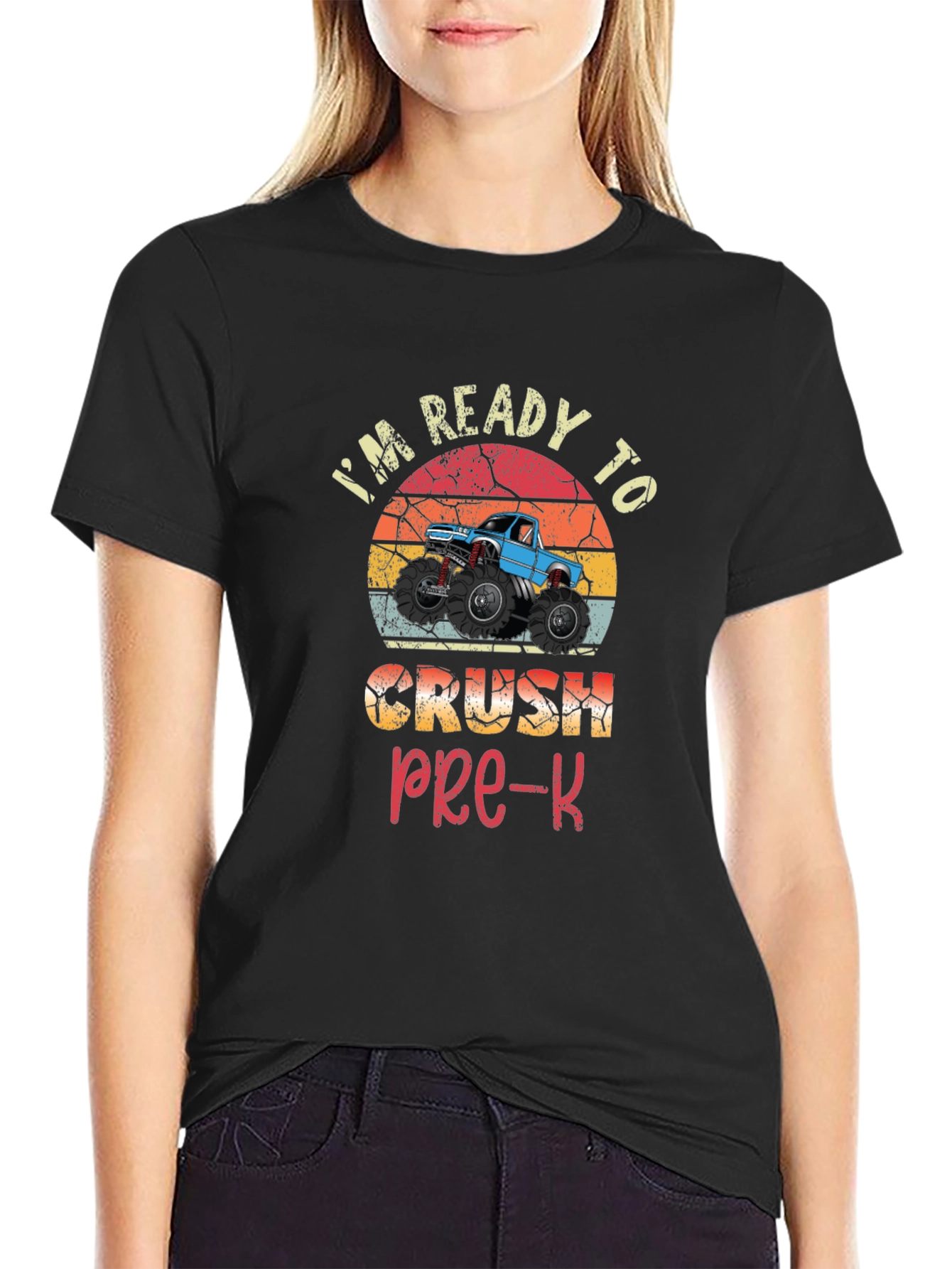 Black Ready To Crush Pre-K Monster Truck T-Shirt view 2