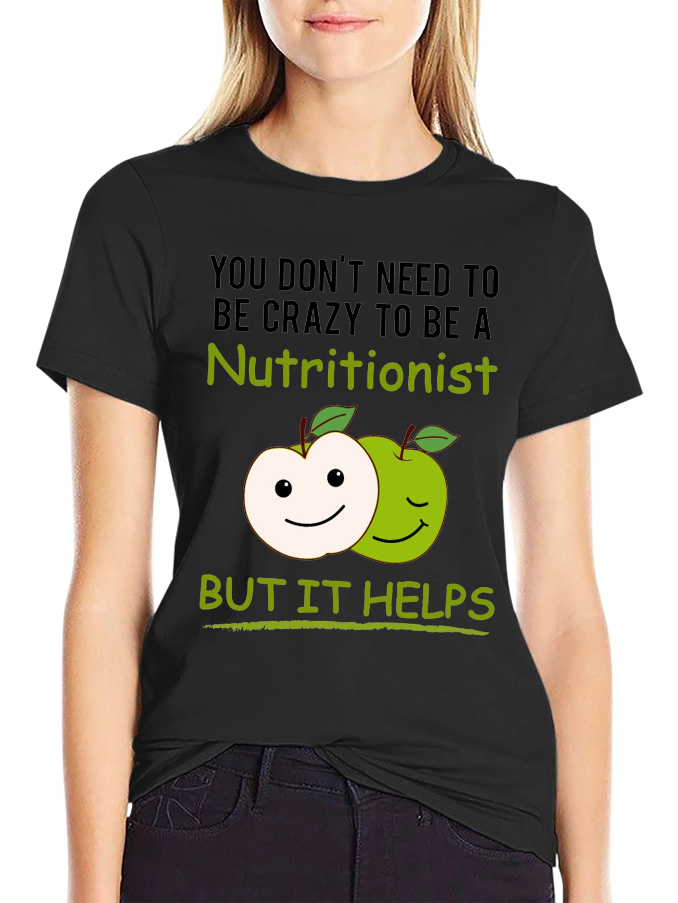 Black Nutritionist Humor T-Shirt - Crazy Helps! view 2